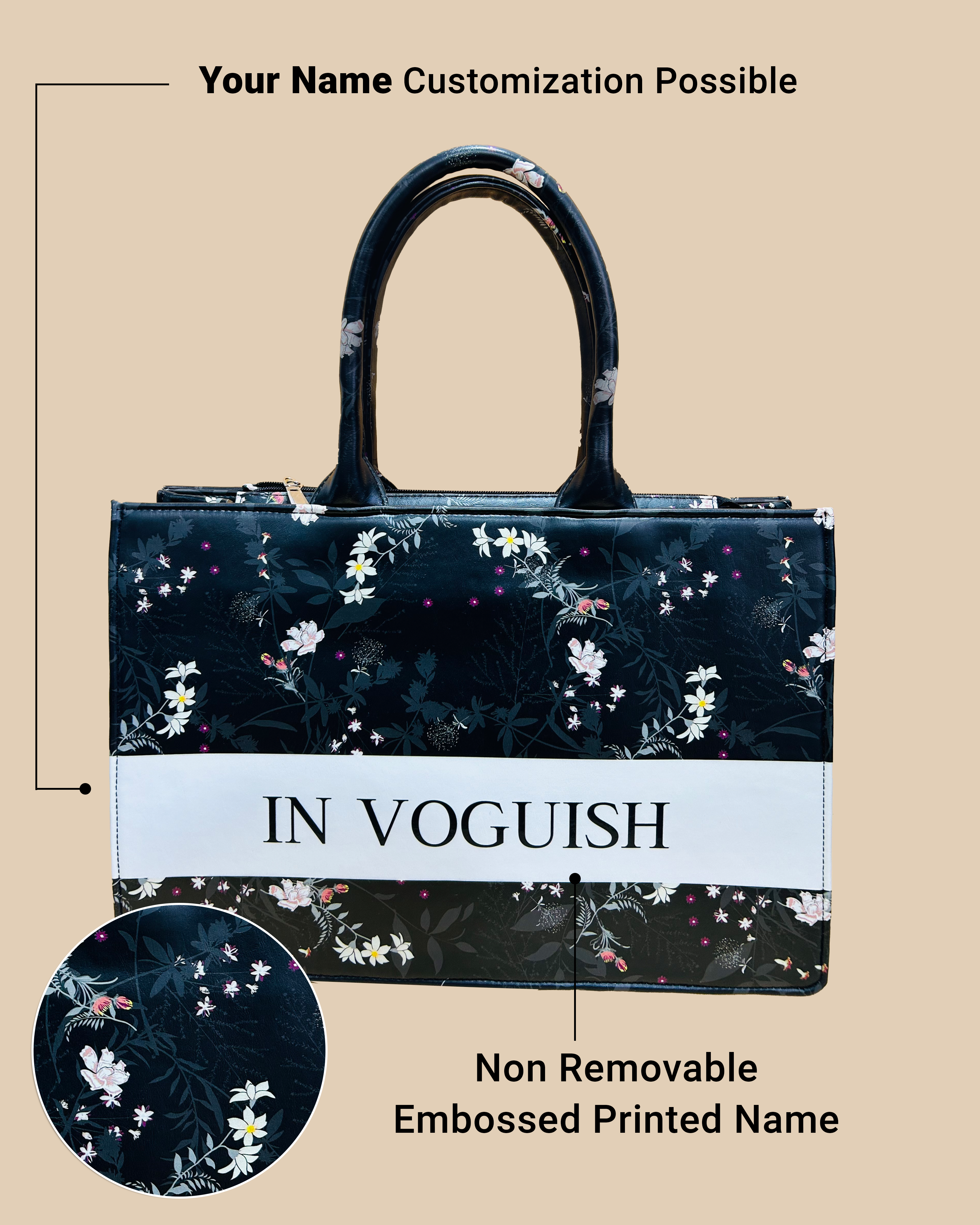 Customized Tote Bag Designed with Dark Leaves Botanical Flowers