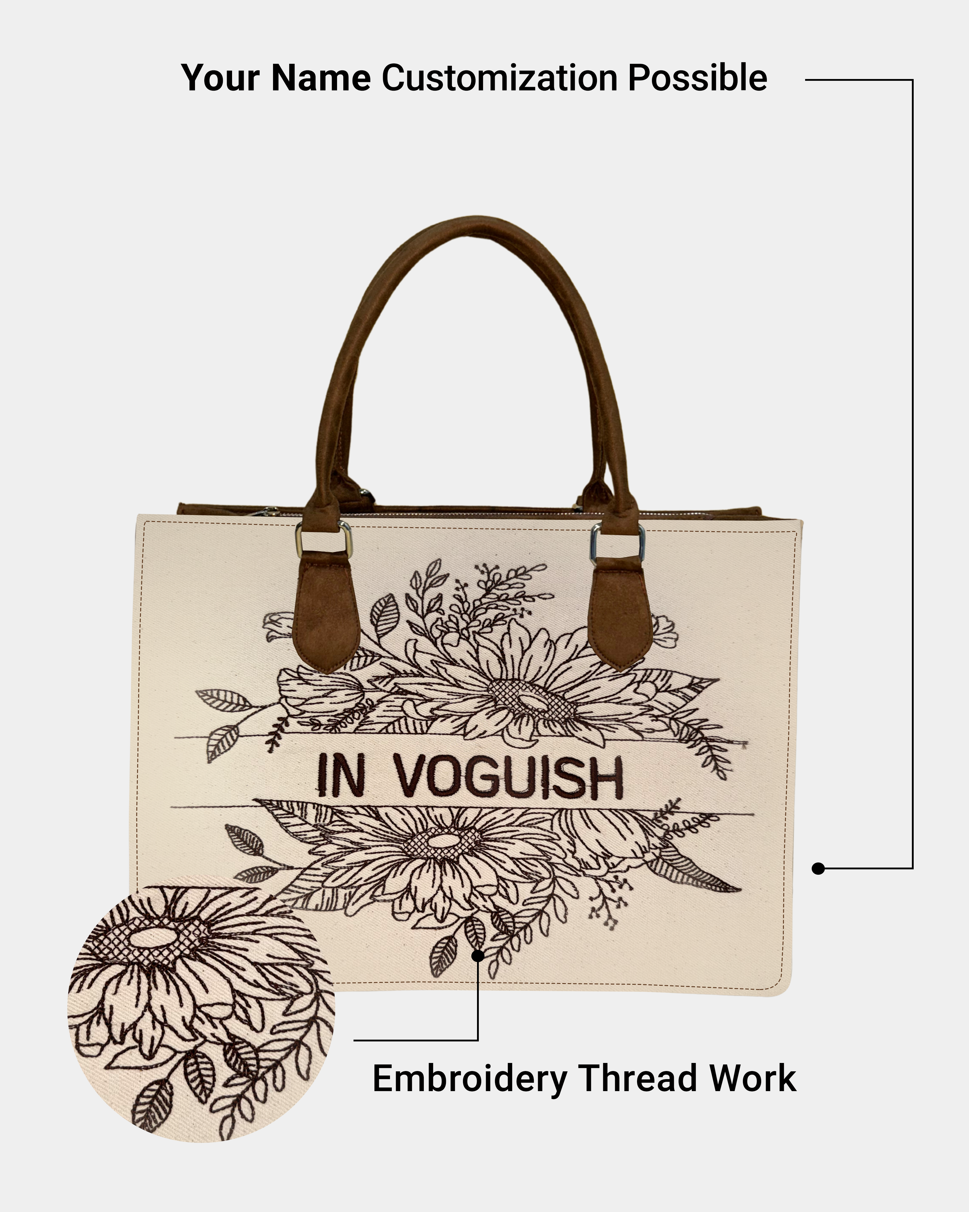 Floral Grace Customized Embroidered Tote Bag