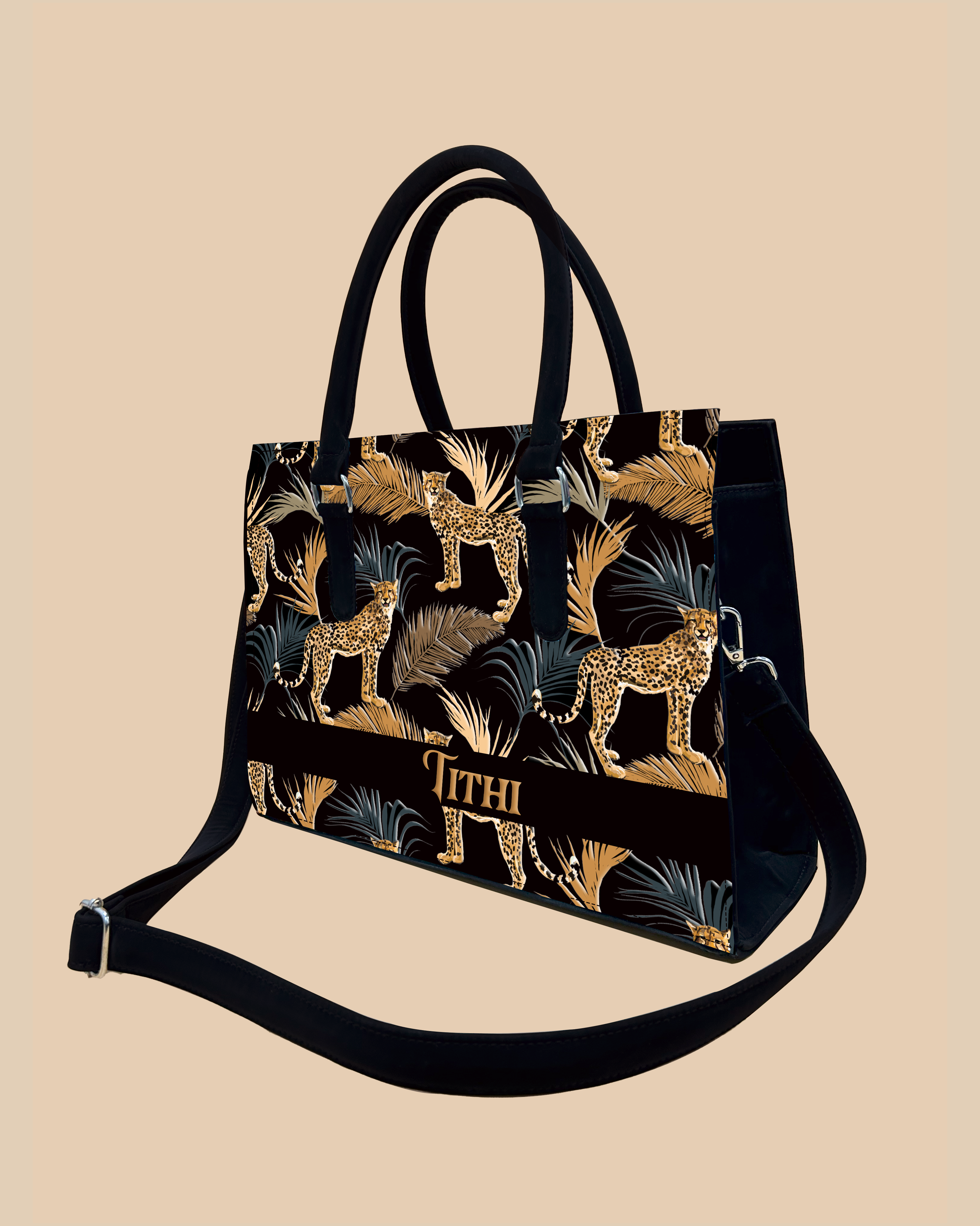Marine Pattern Background And Leopard Palms Designer Sling Tote
