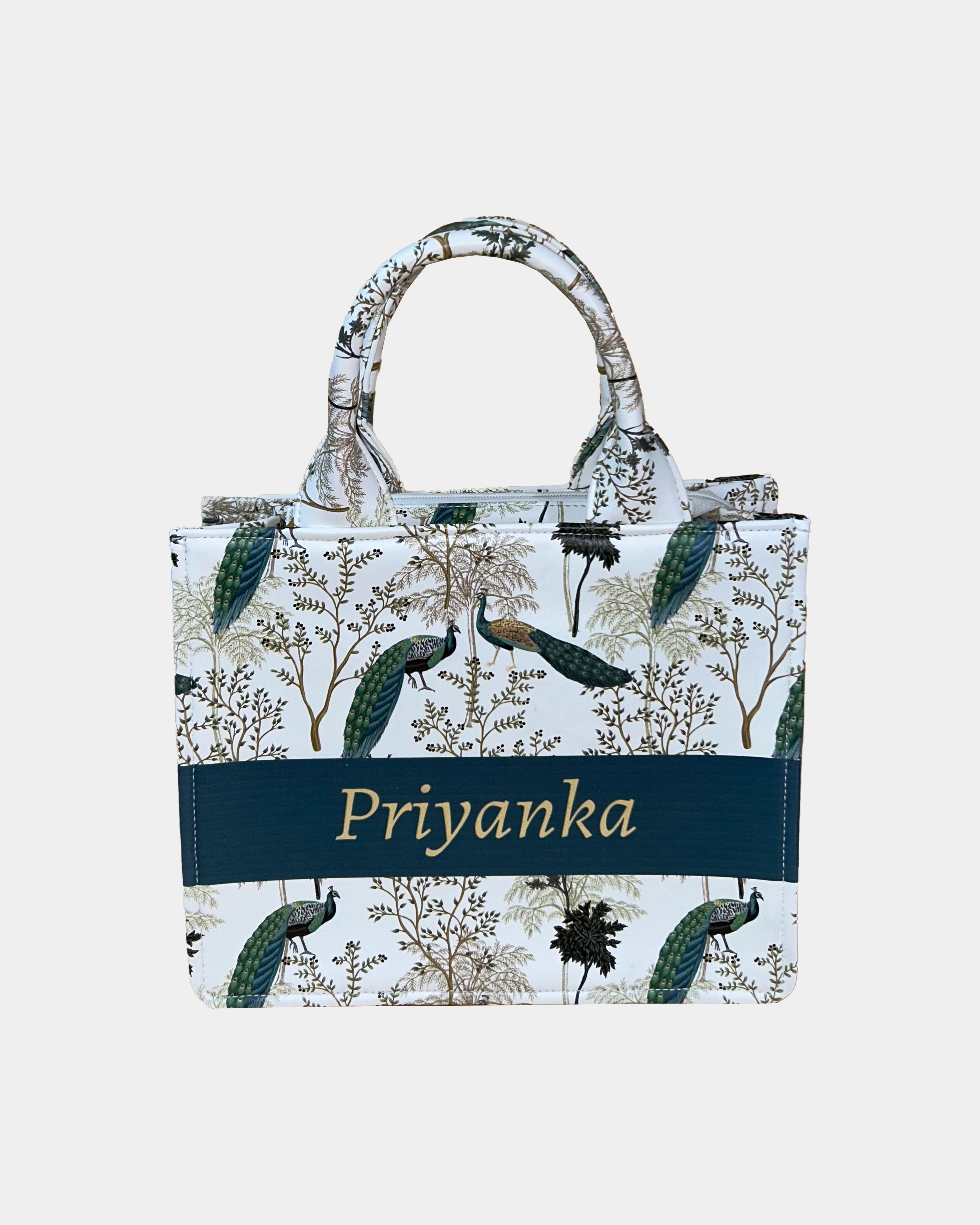 Customized Small Tote Bag Designed With Elegant Peacock And Summer Tree