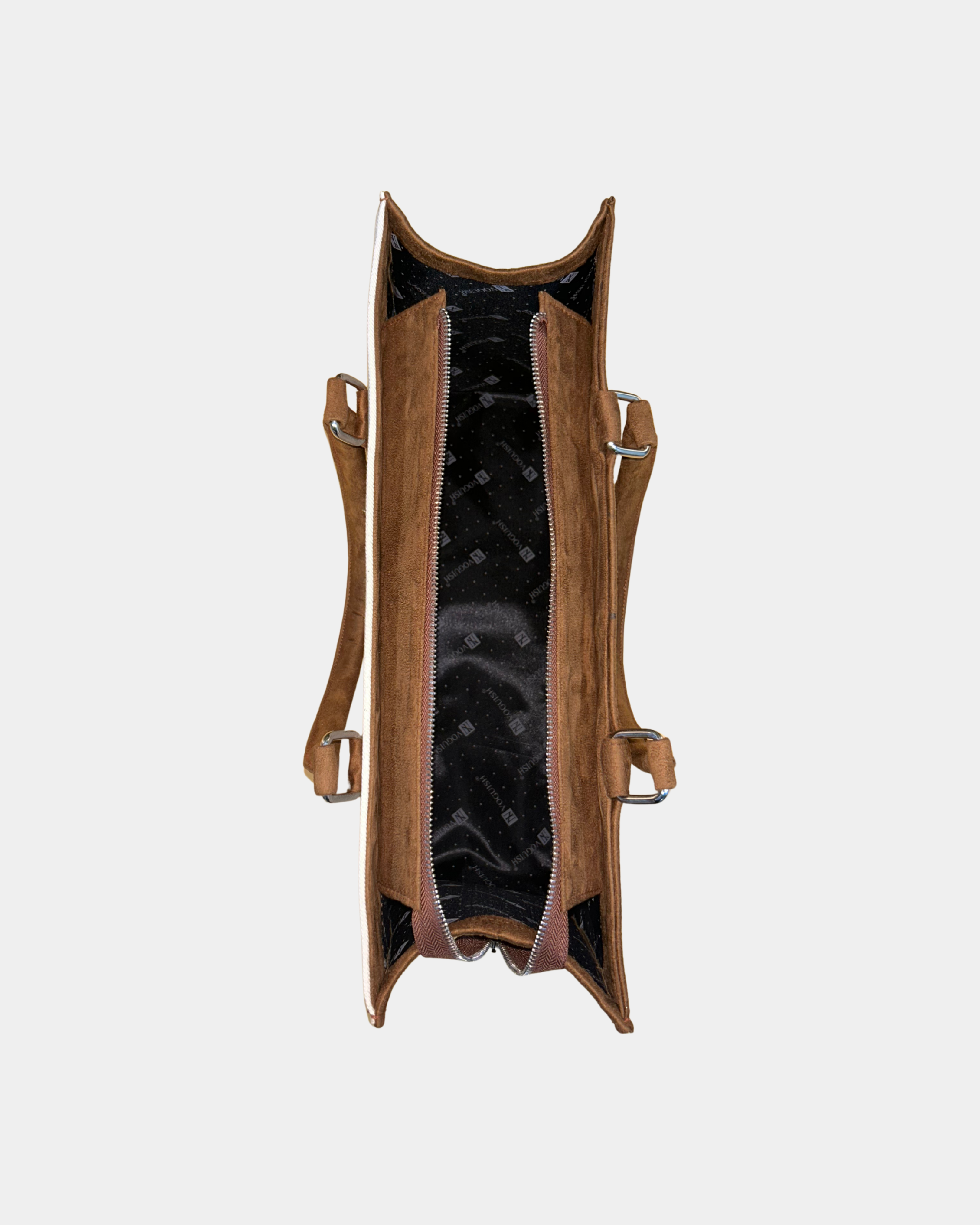 Customized Wild Meadow Embroidered Tote Bag – Brown Suede Edition