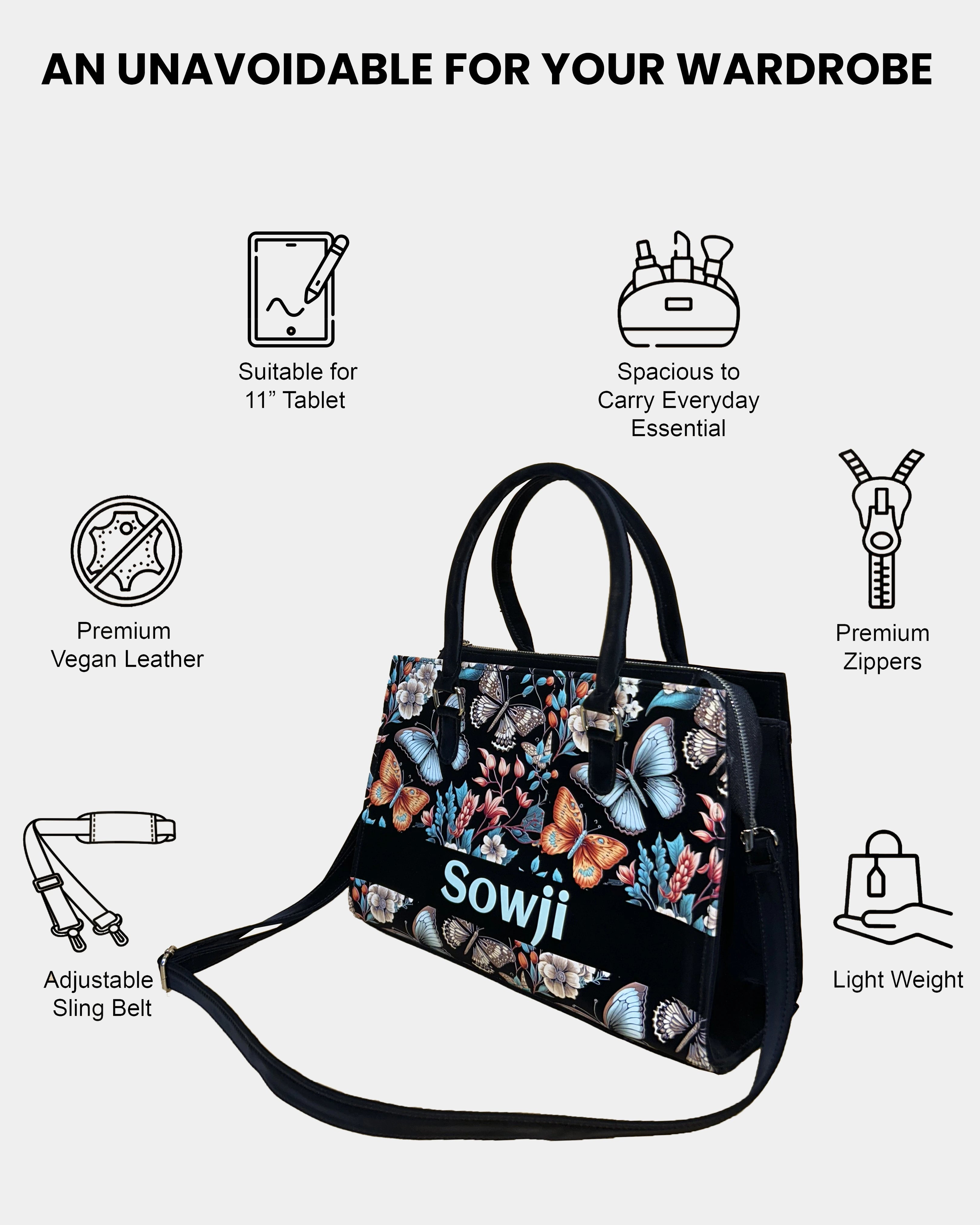 Beautiful Boho Butterflies With Flowers Designer Sling Tote