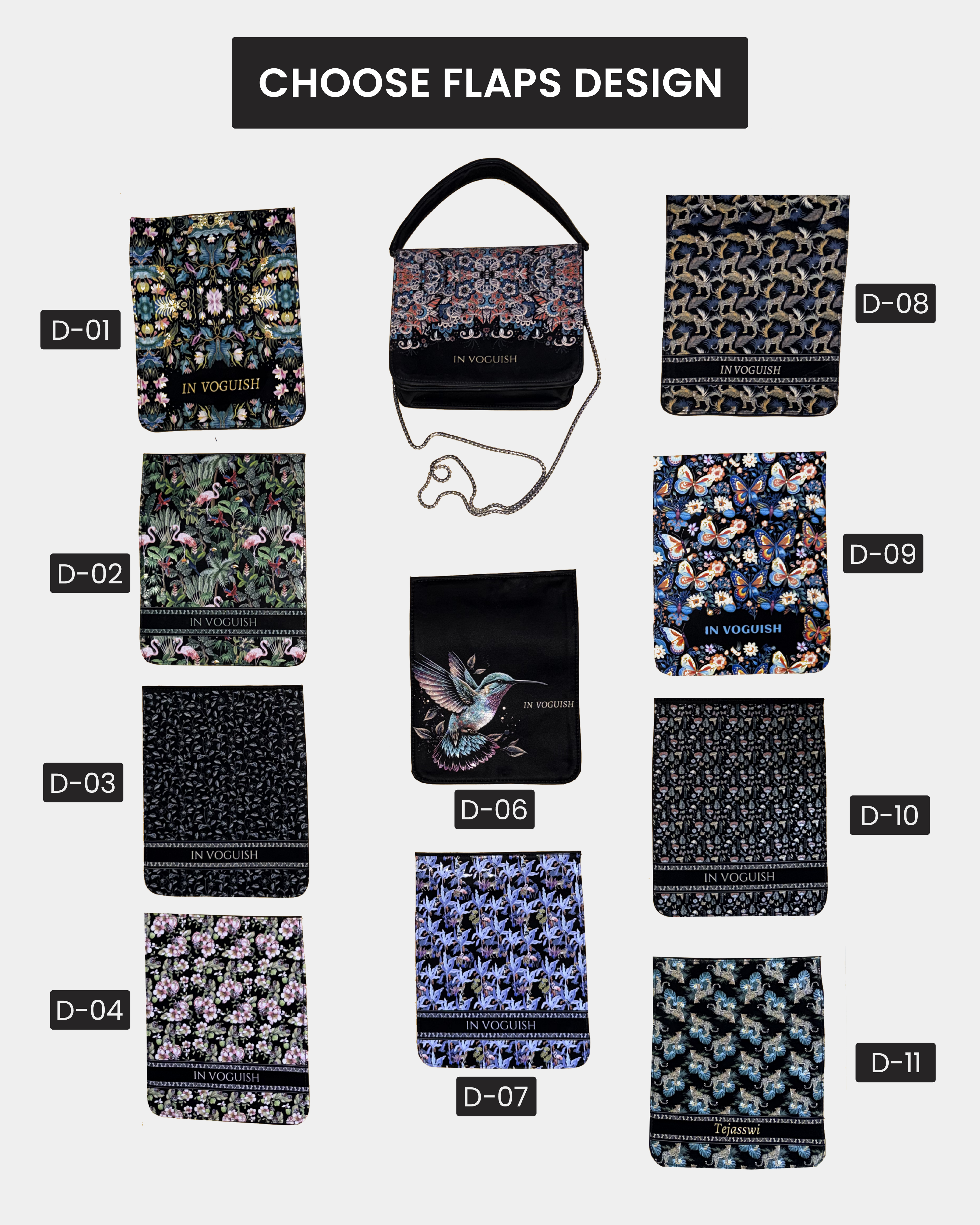 Premium Edition | IN VOGUISH SwitchStyle Customized Sling Bag β Interchangeable Flap | Z Black 3D Embossed Design