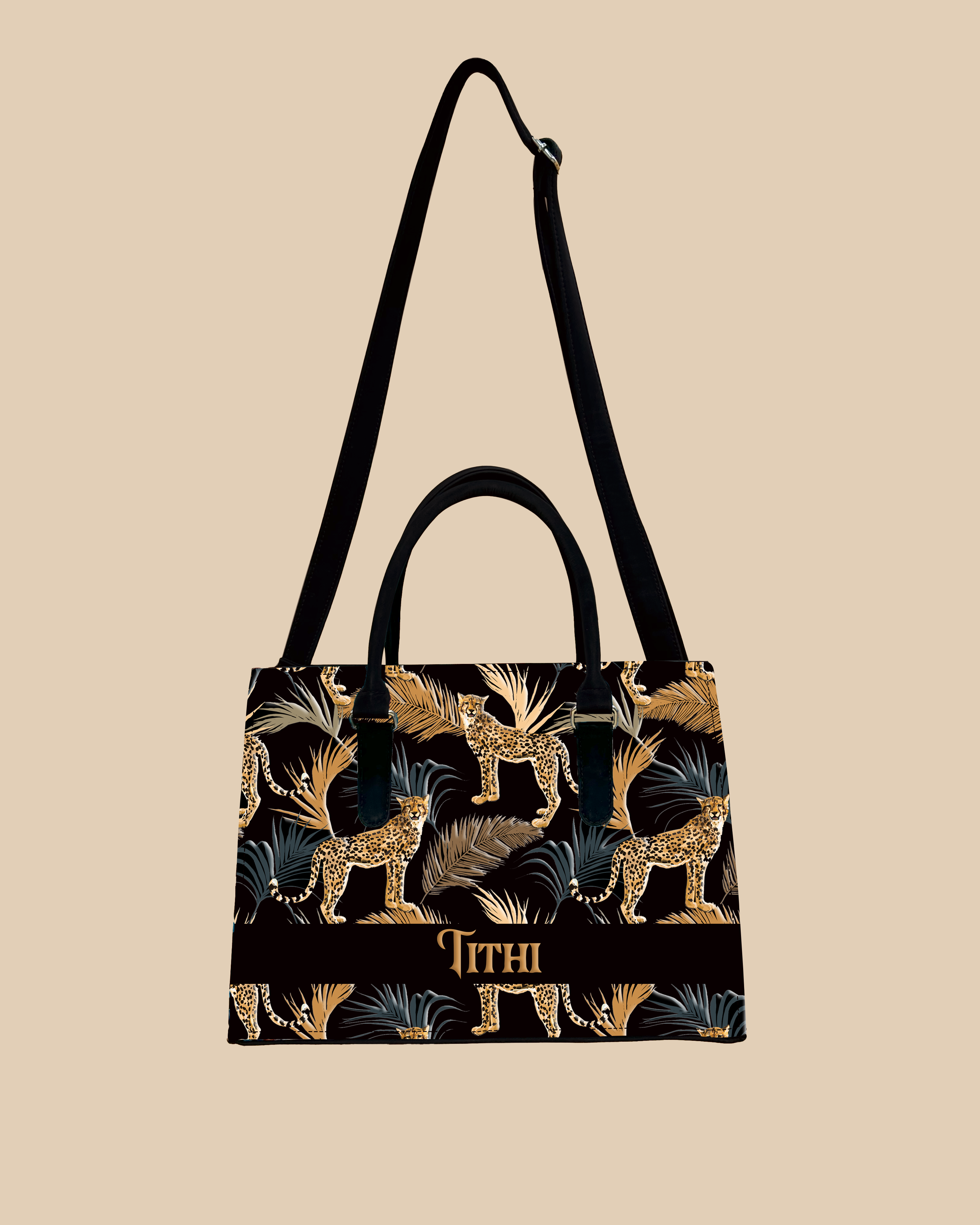 Marine Pattern Background And Leopard Palms Designer Sling Tote