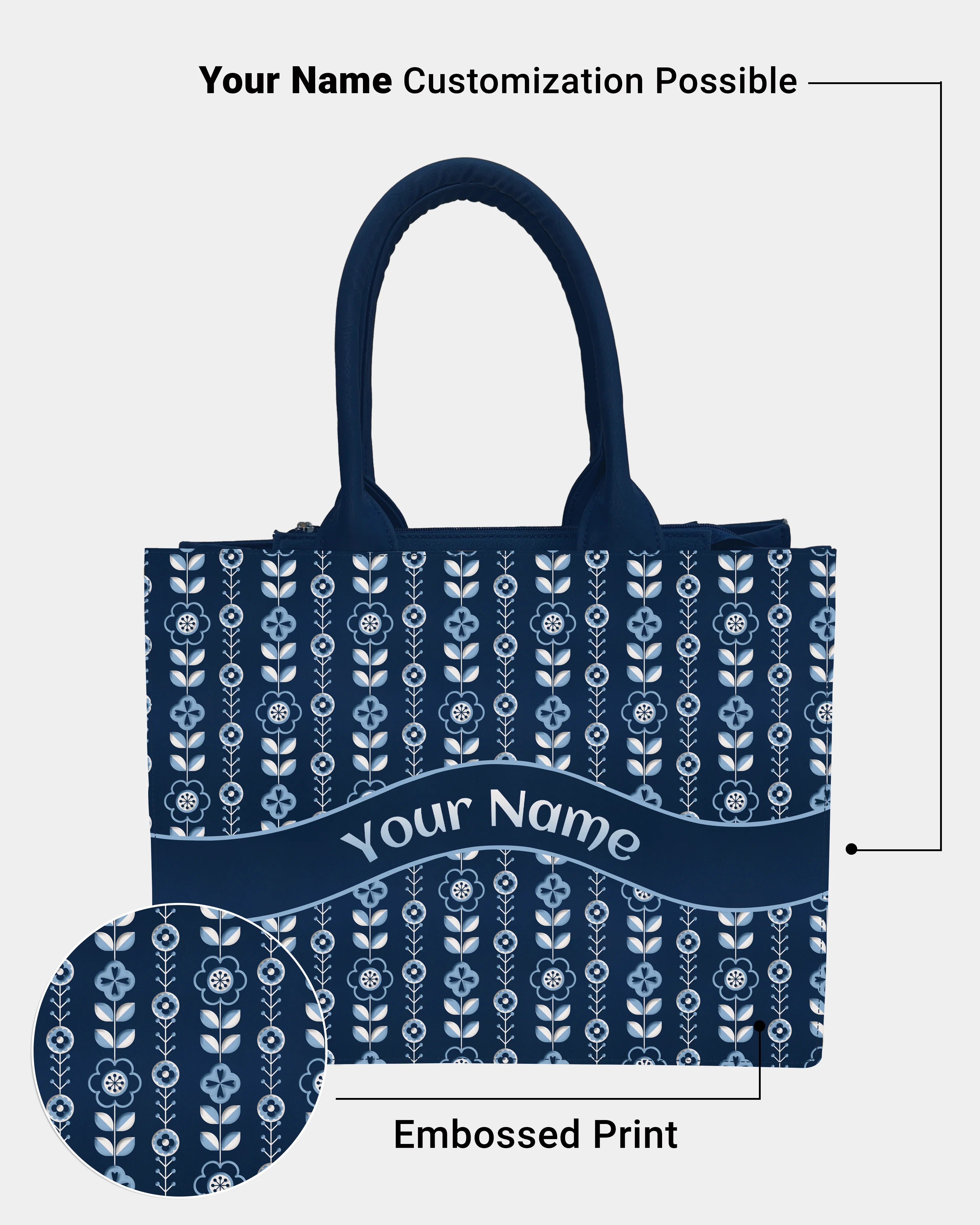 Blue white Floral Embossed Customized Tote Bag