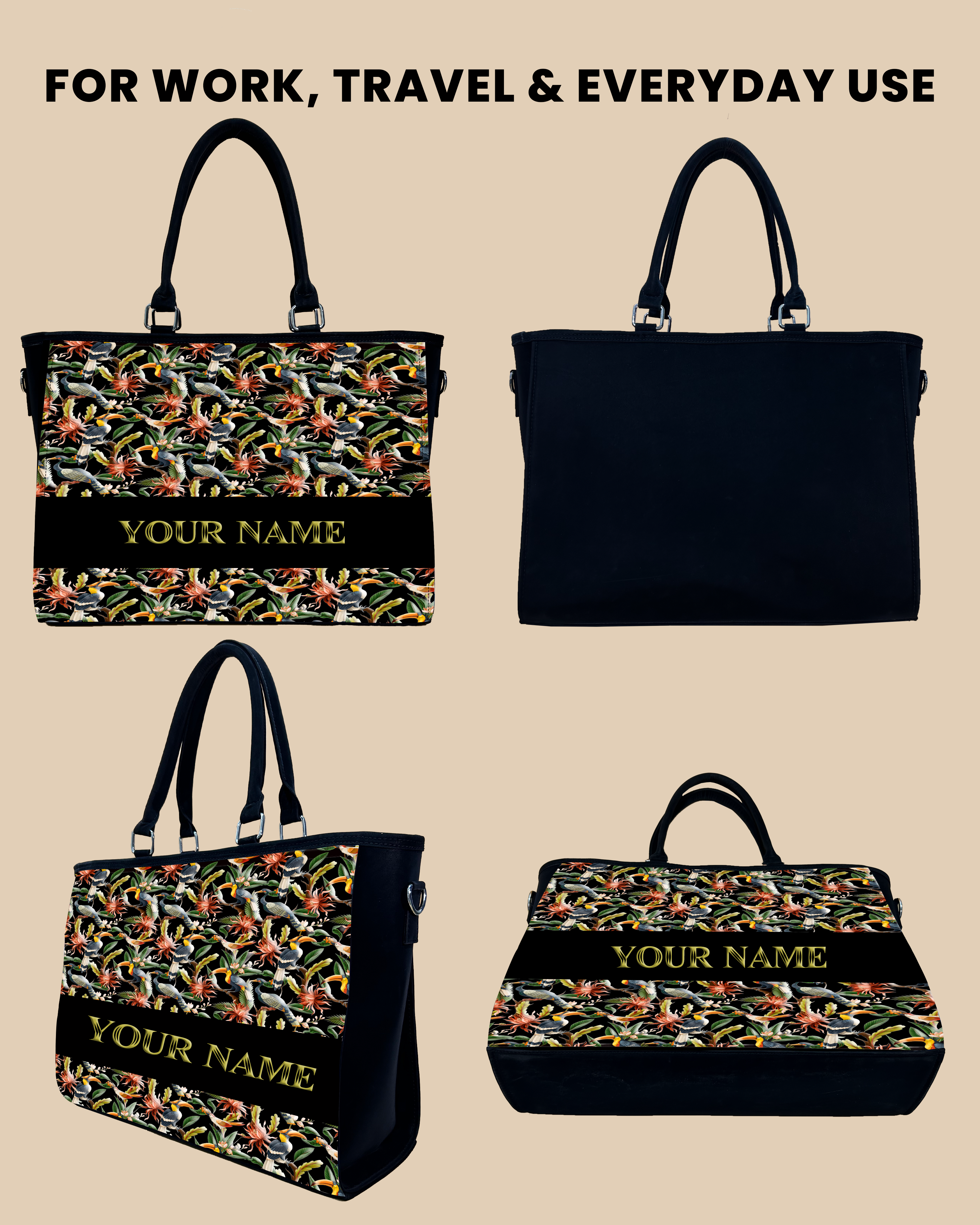 Hornbill, Carens Birds And Tropical Flowers Oversized Tote