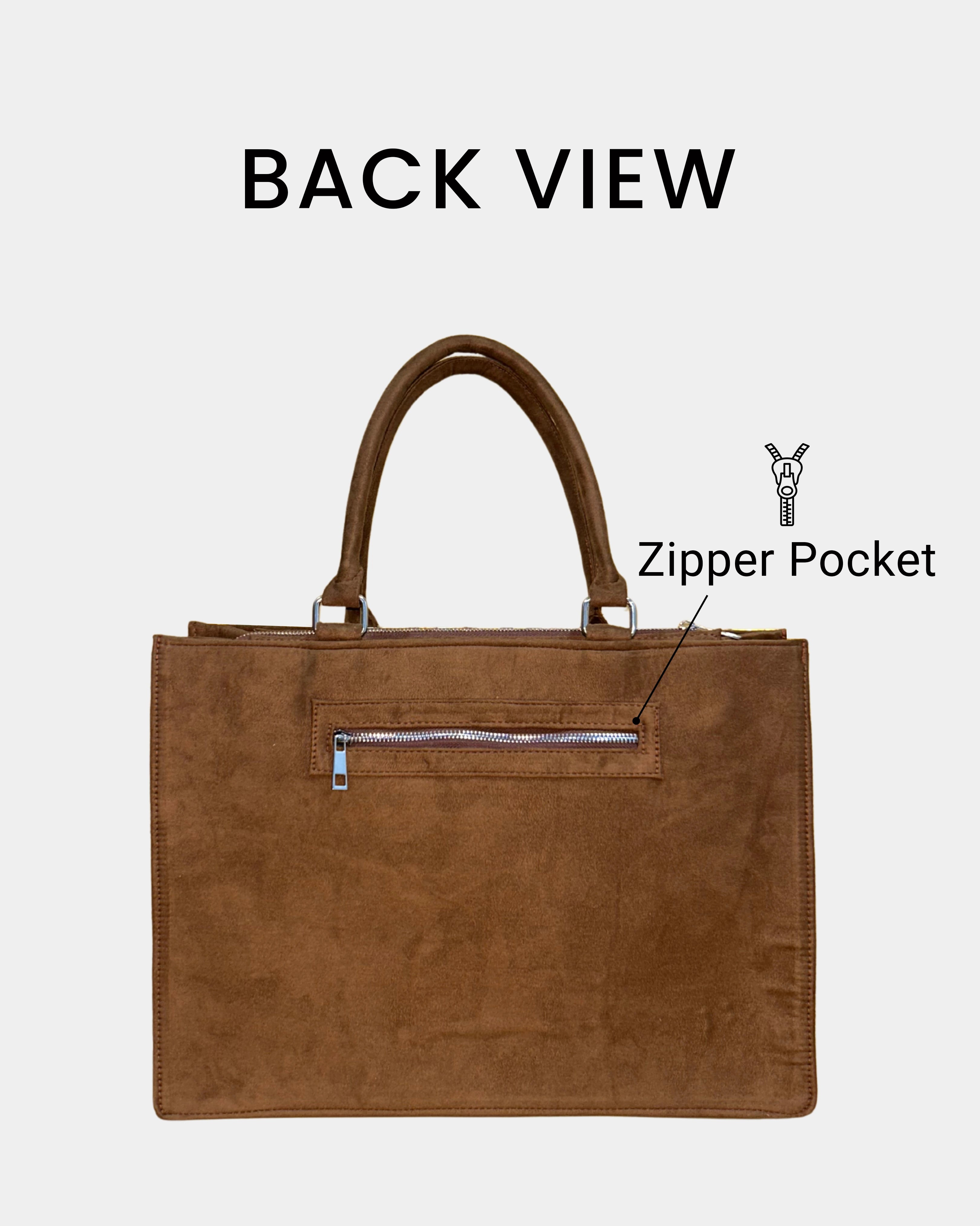 Customized Wild Meadow Embroidered Tote Bag – Brown Suede Edition