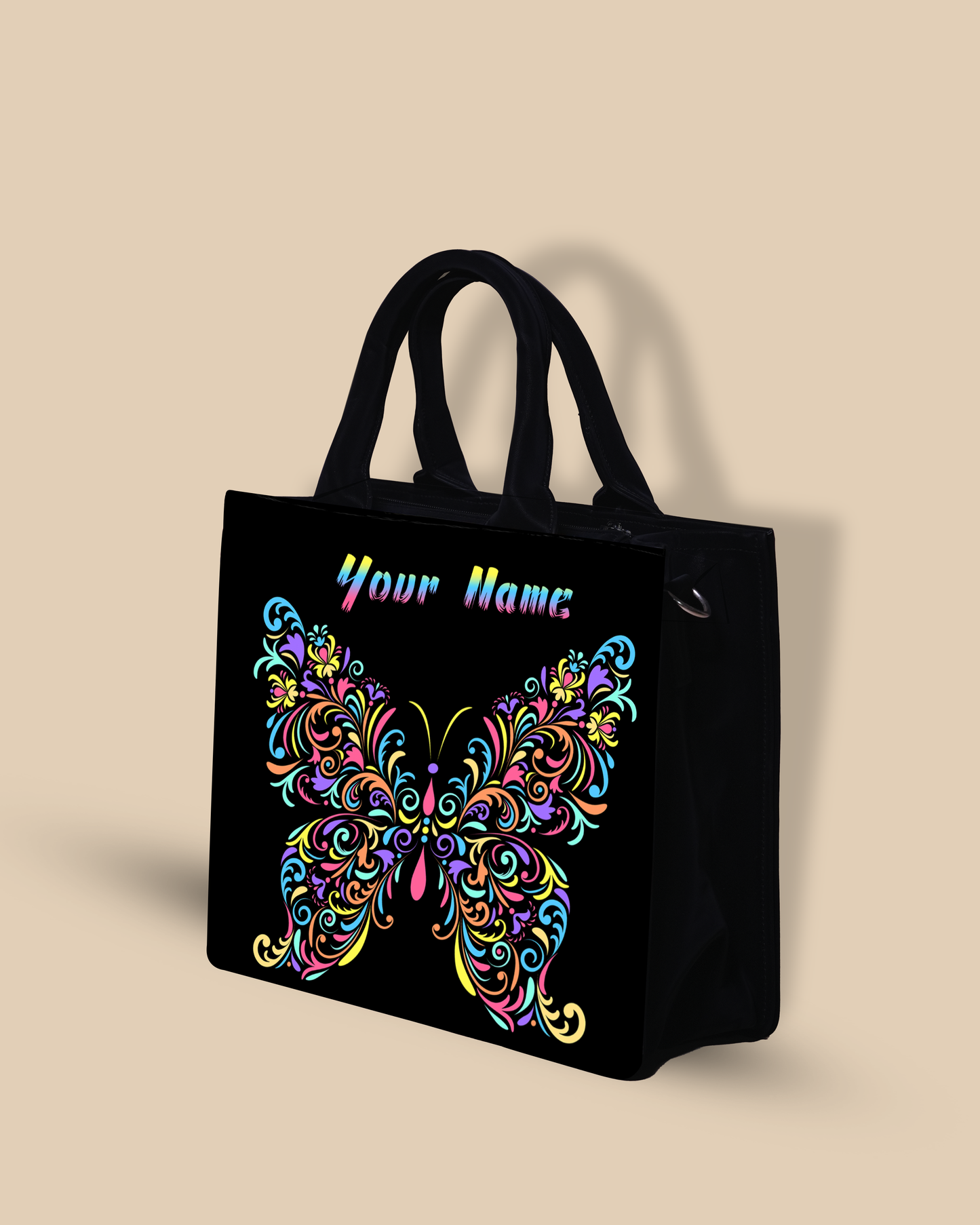 Personalized Small Tote Bag Designed With Colourfull Butterflie Pattern