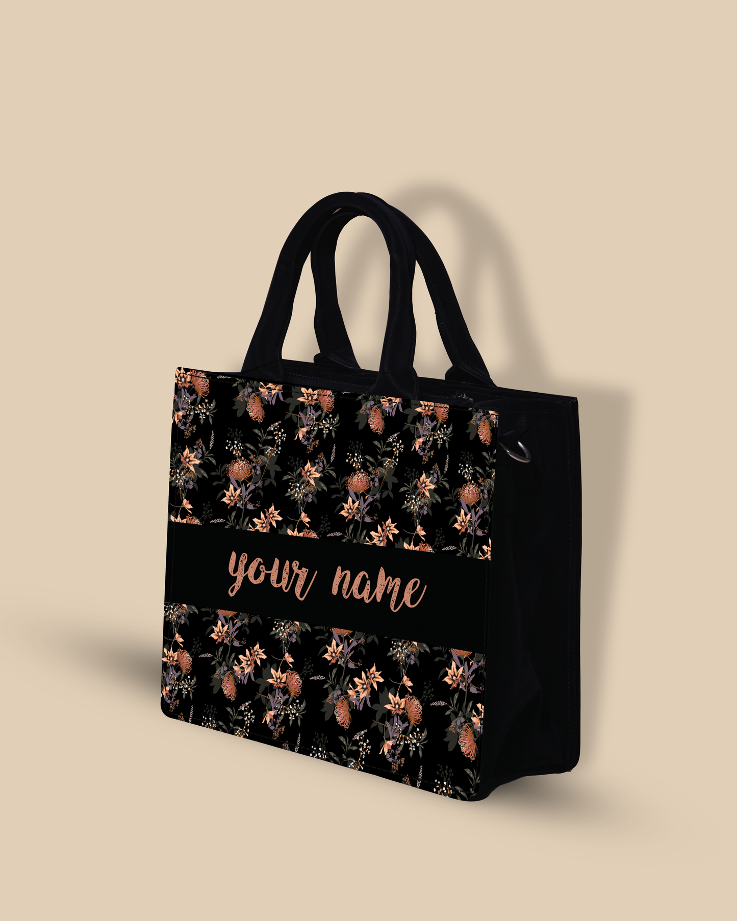 Personalized Tote Bag Designed with Decorative Blooming Flower Plant Patter