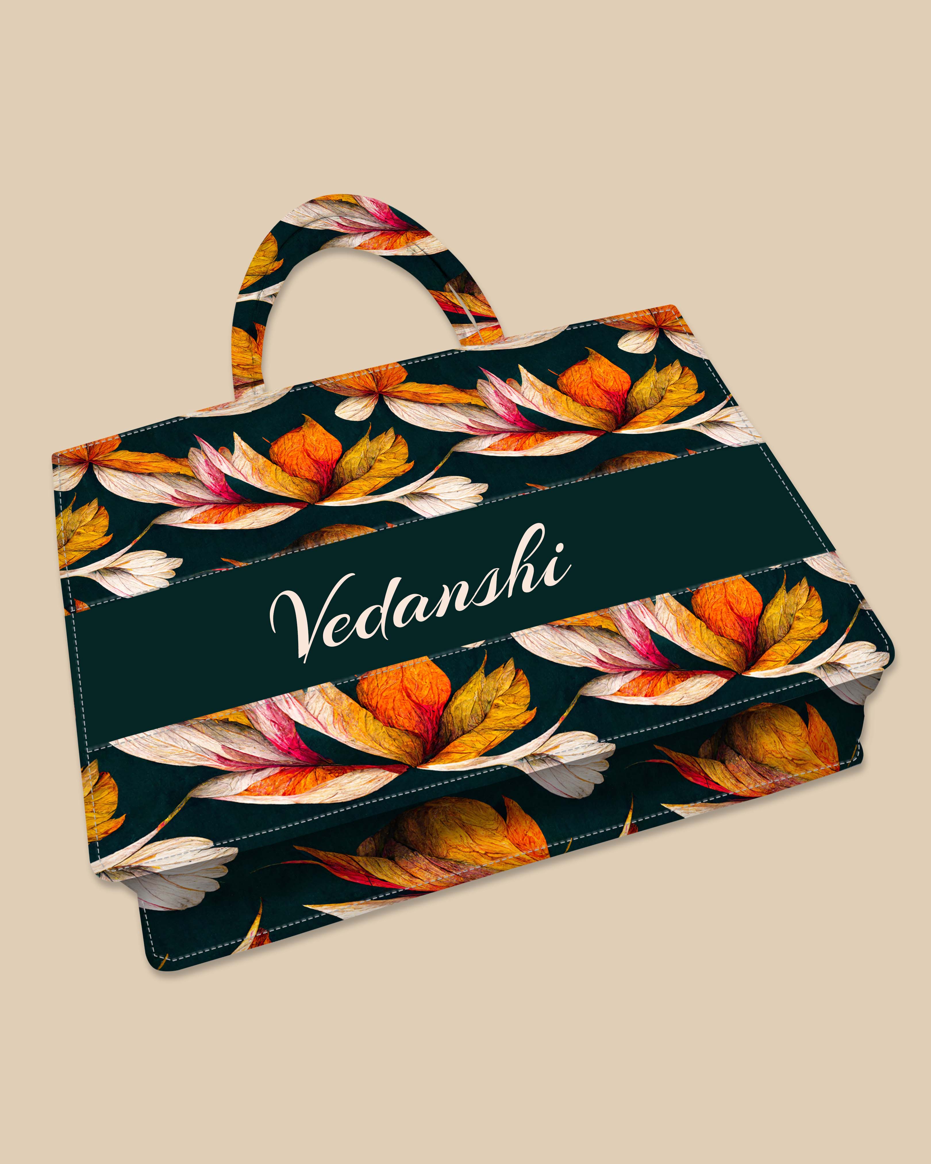 Customized Tote Bag Designed With Autumn Leaves Decorative Pattern