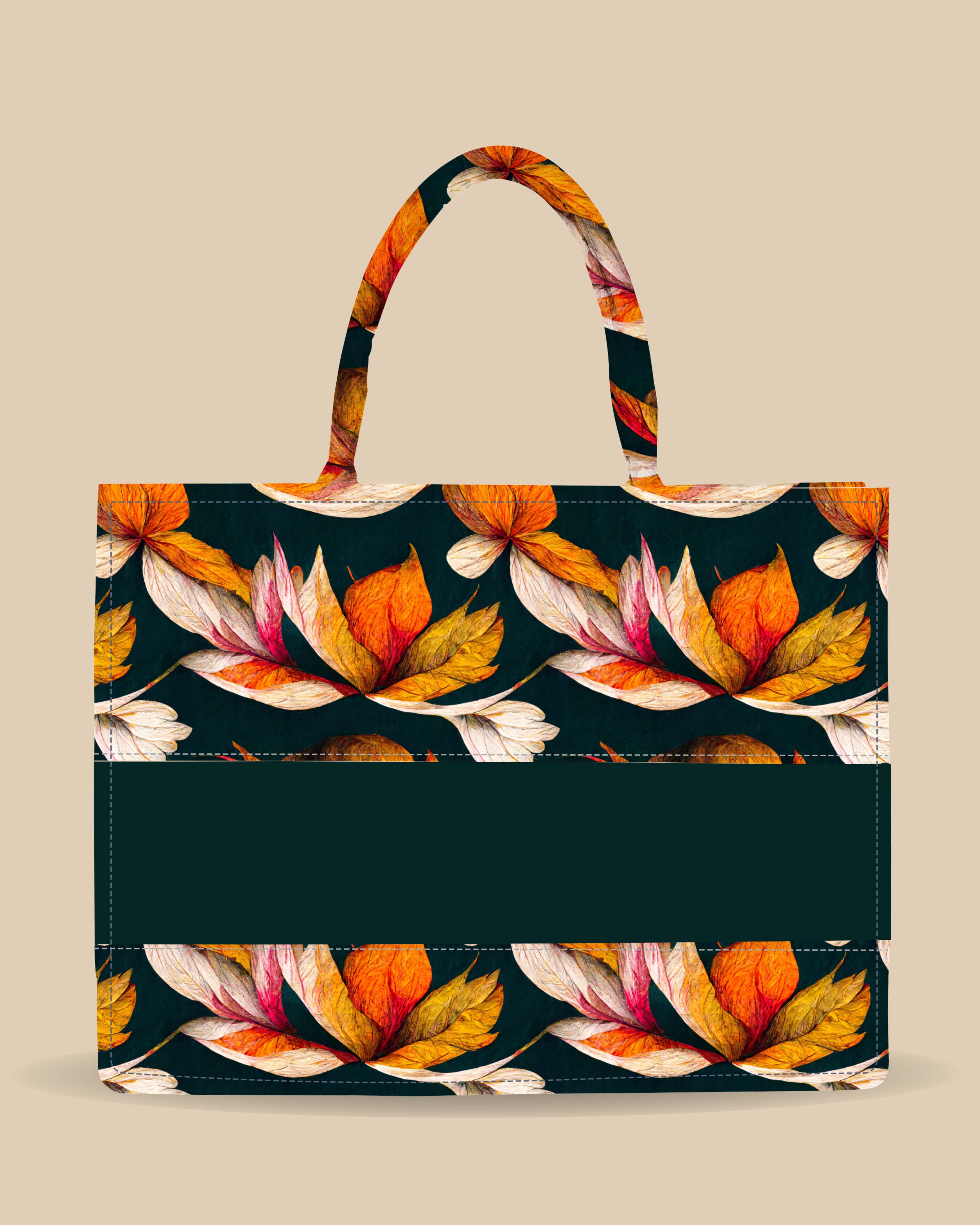 Customized Tote Bag Designed With Autumn Leaves Decorative Pattern
