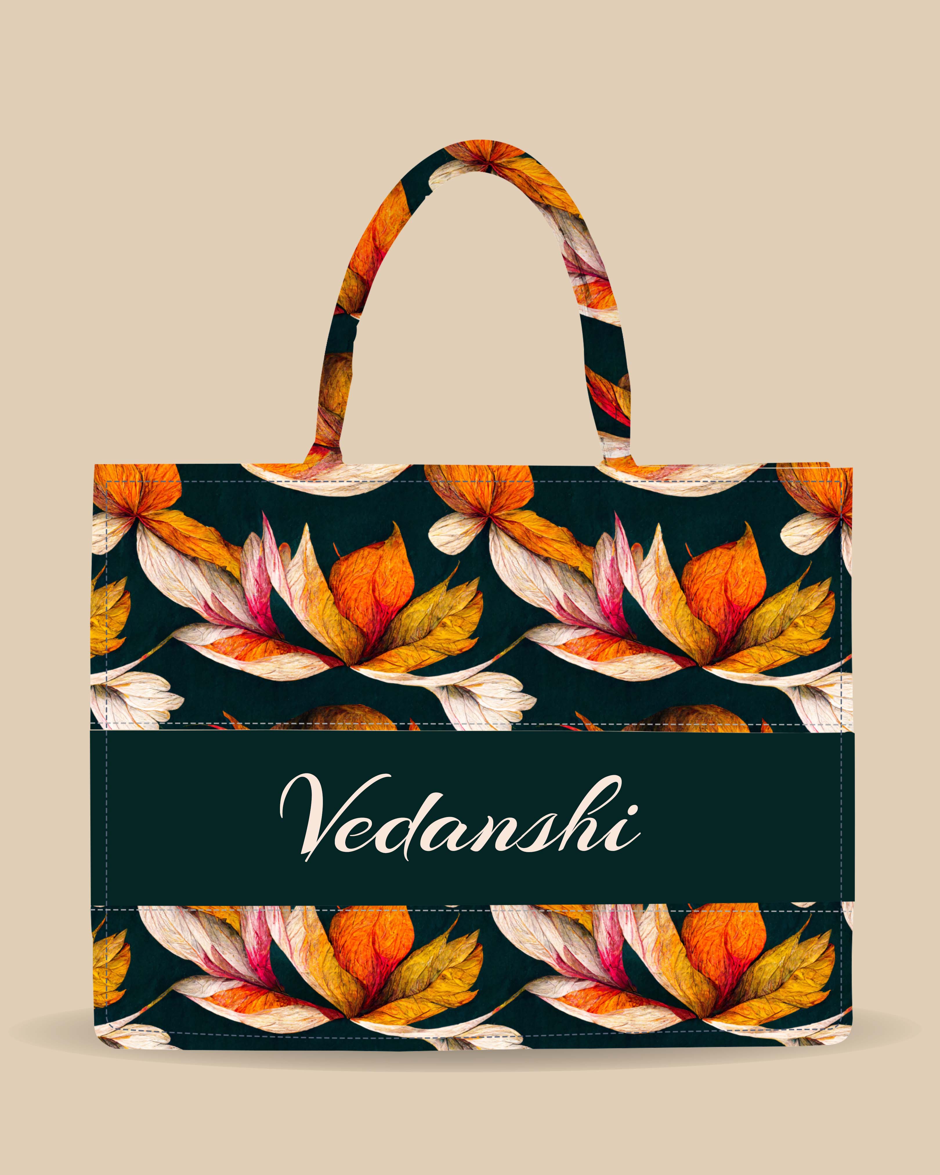 Customized Tote Bag Designed With Autumn Leaves Decorative Pattern