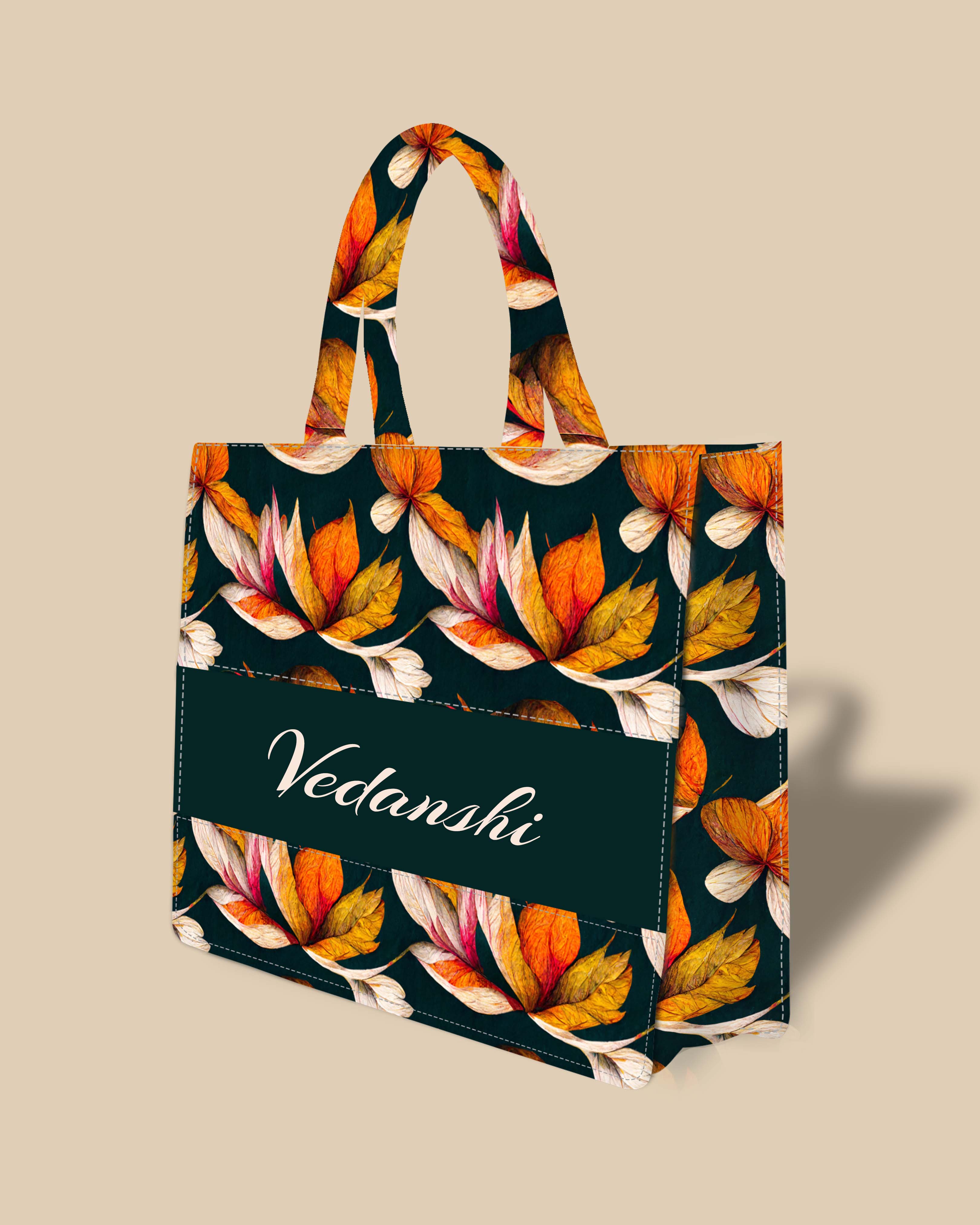 Customized Tote Bag Designed With Autumn Leaves Decorative Pattern