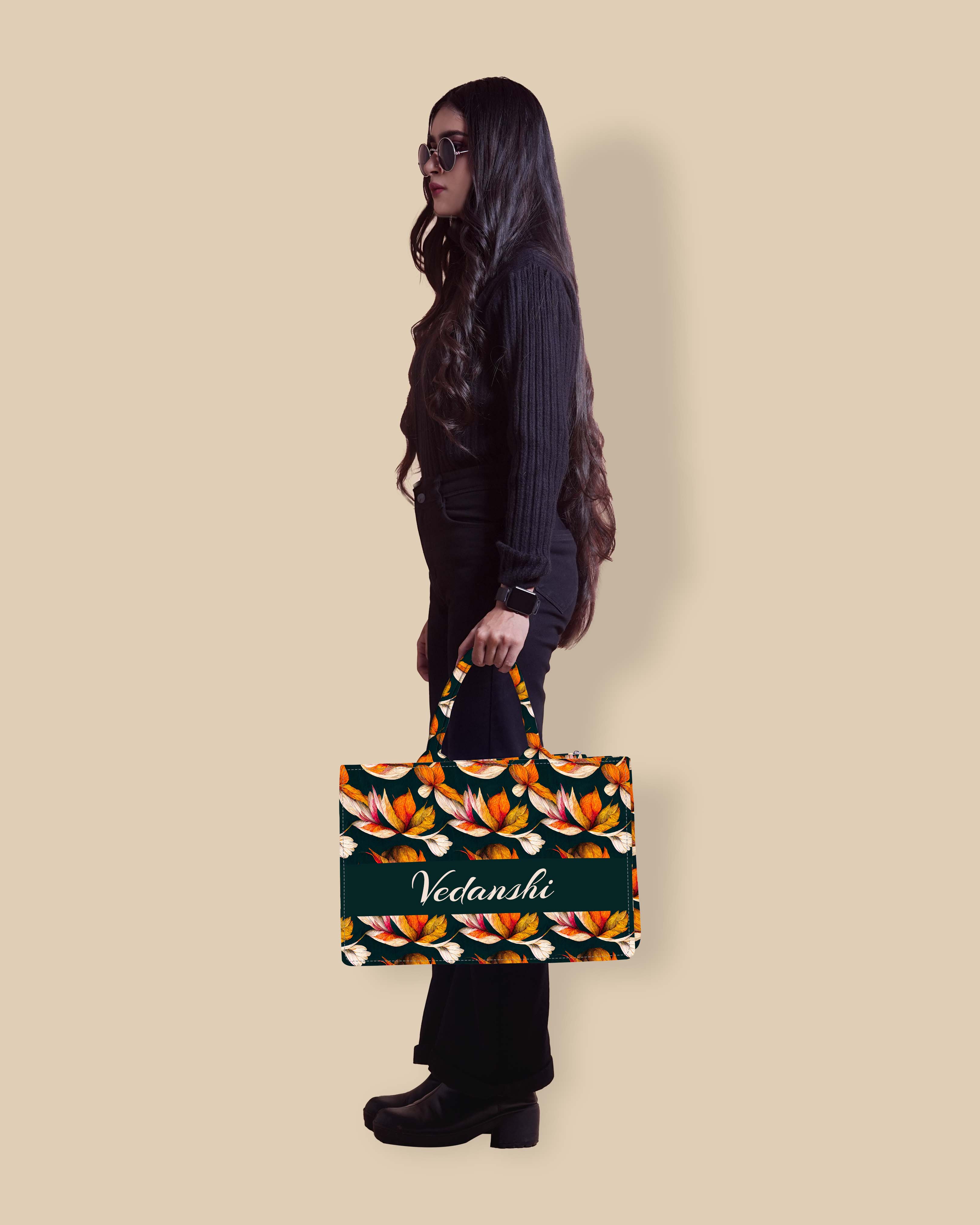 Customized Tote Bag Designed With Autumn Leaves Decorative Pattern