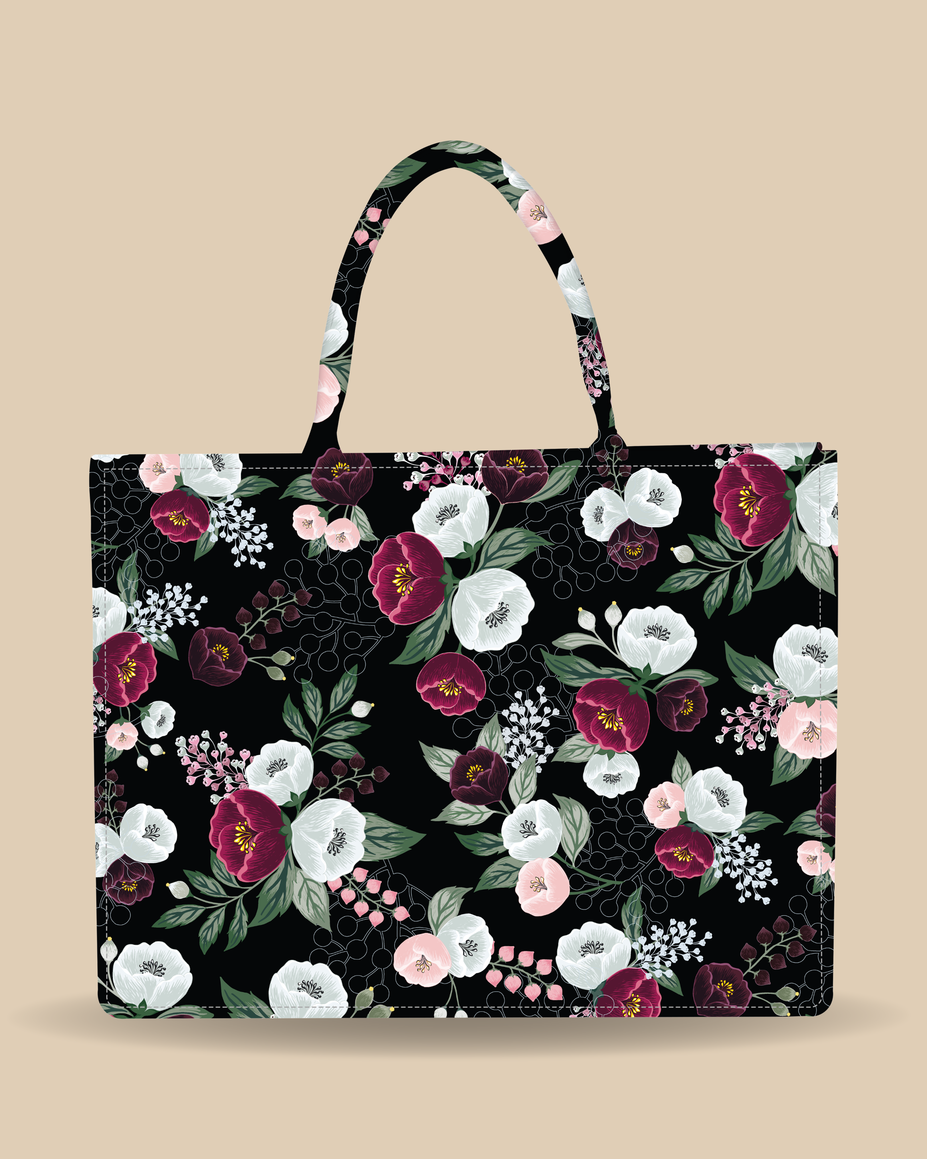 Customized Tote Bag Designed With Decorative Wild Peone Flowers