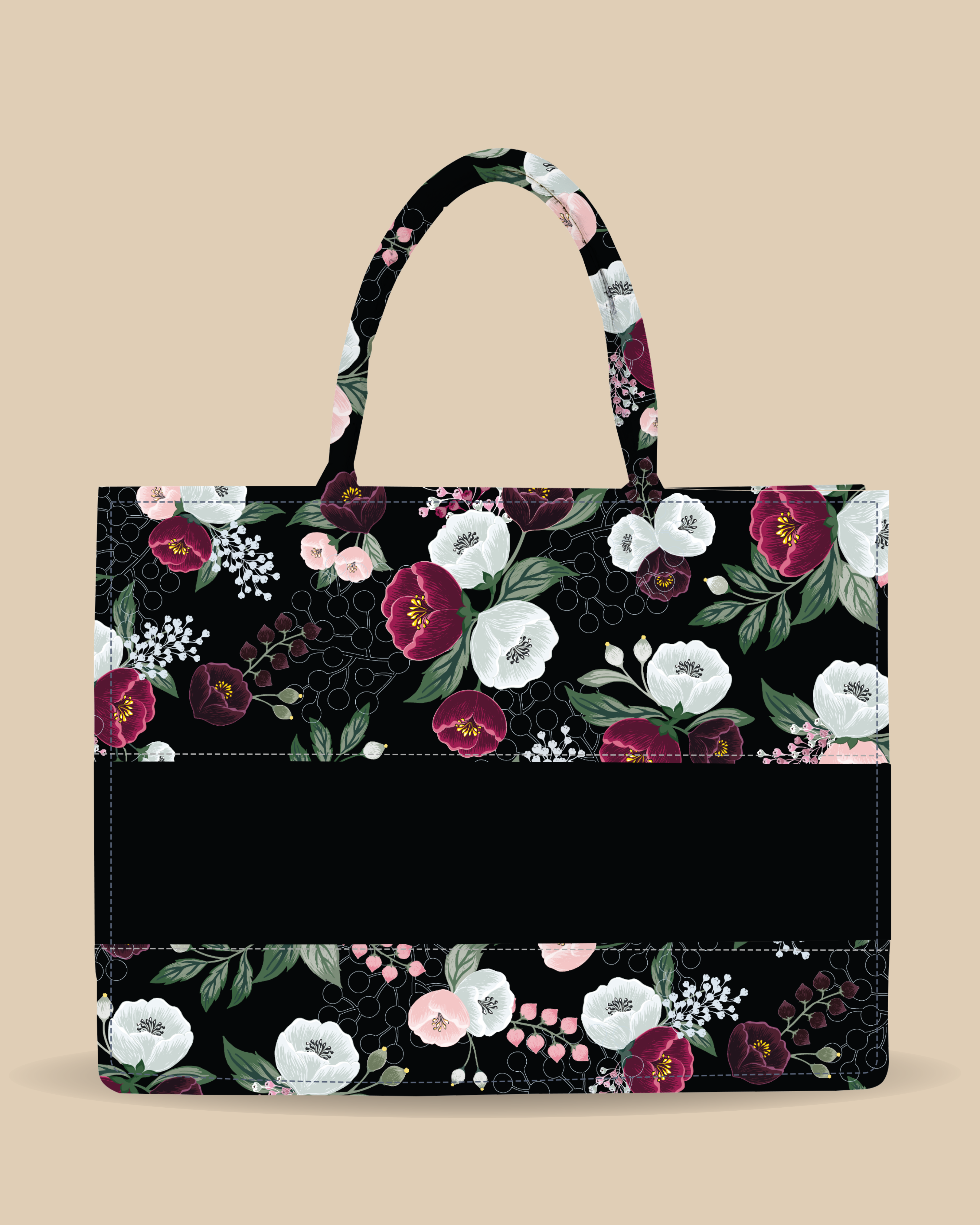 Customized Tote Bag Designed With Decorative Wild Peone Flowers