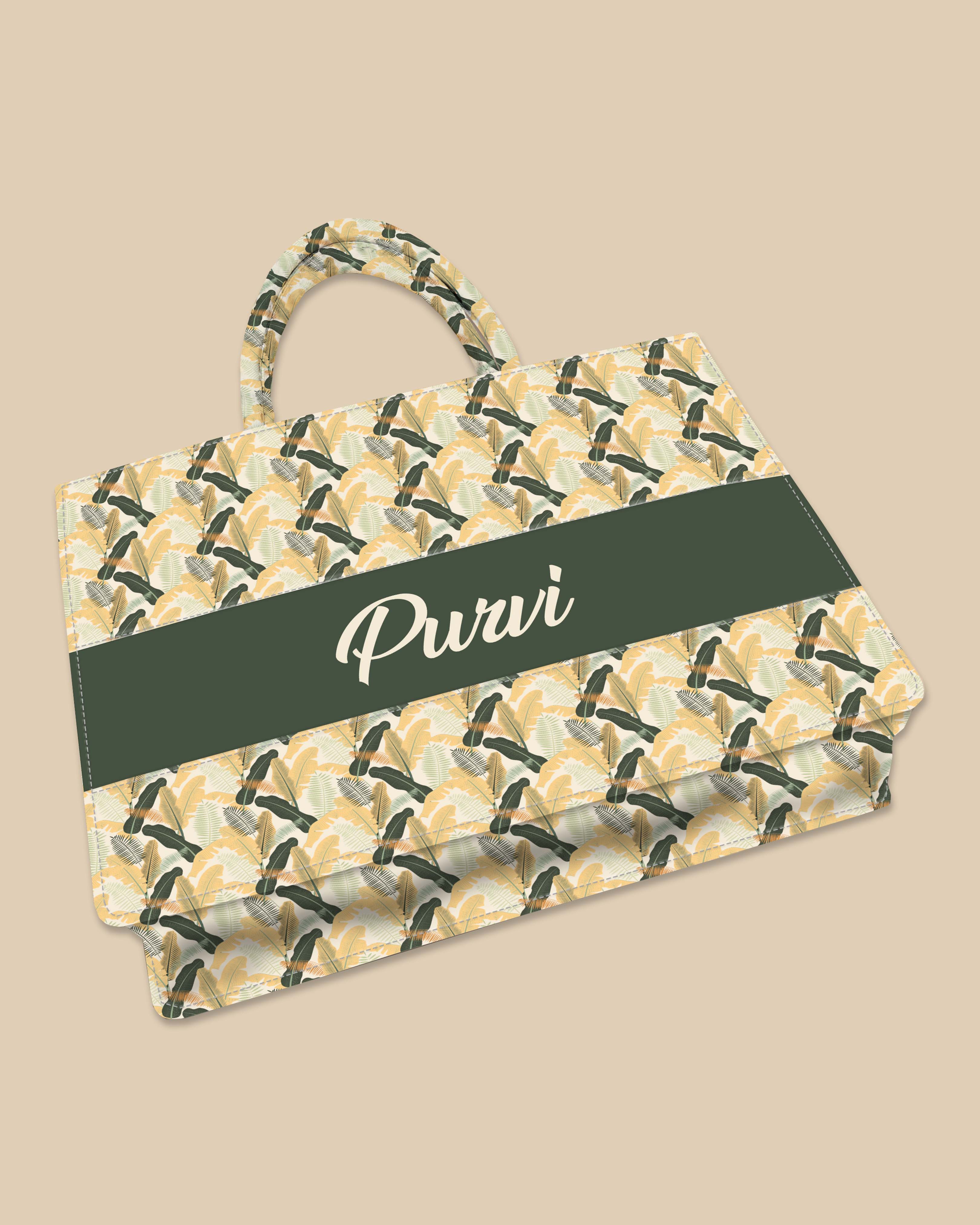 Customized Tote Bag Designed With Palm And Banana Leaves