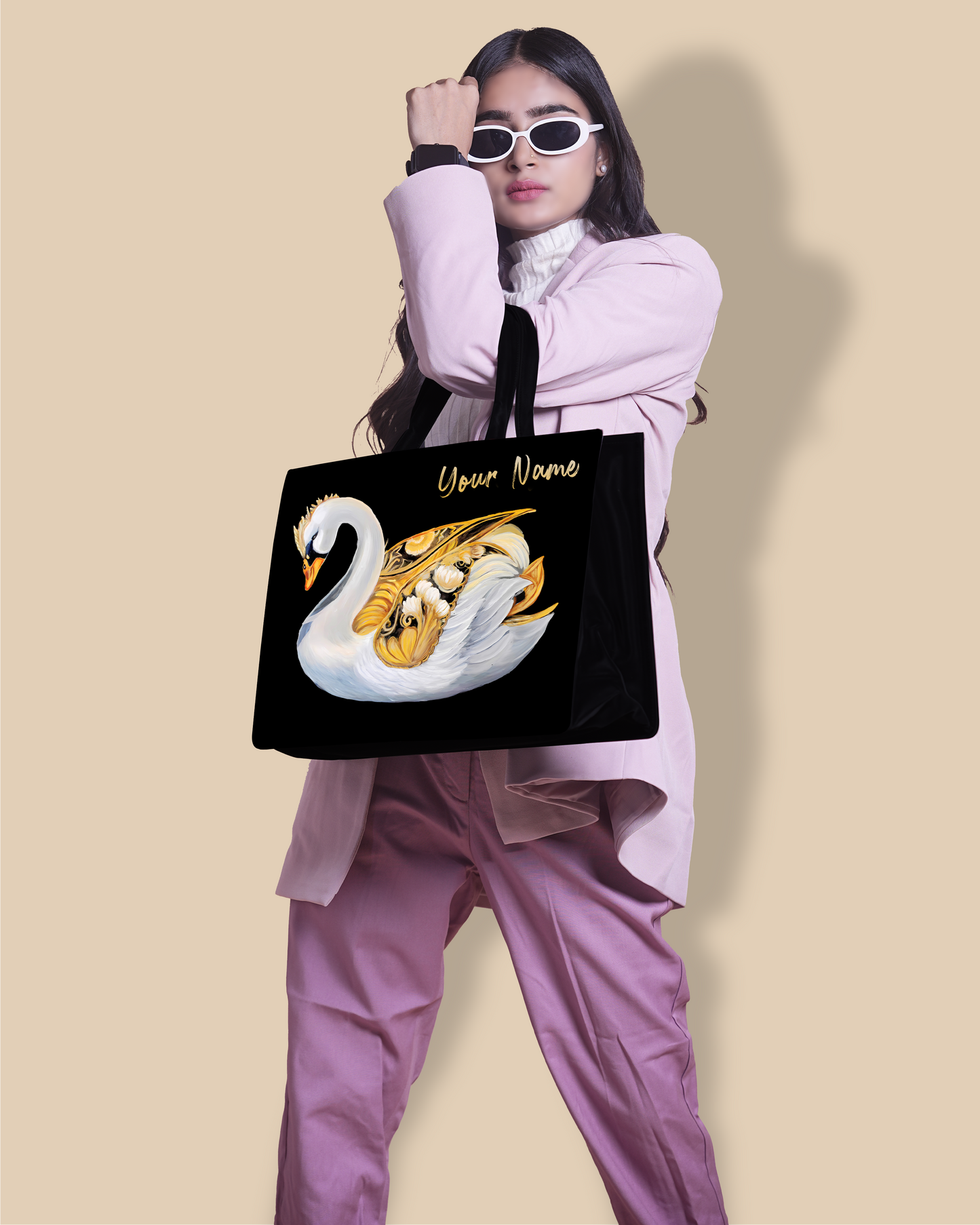 Personalized Tote Bag Designed With Swans Birds Pattern
