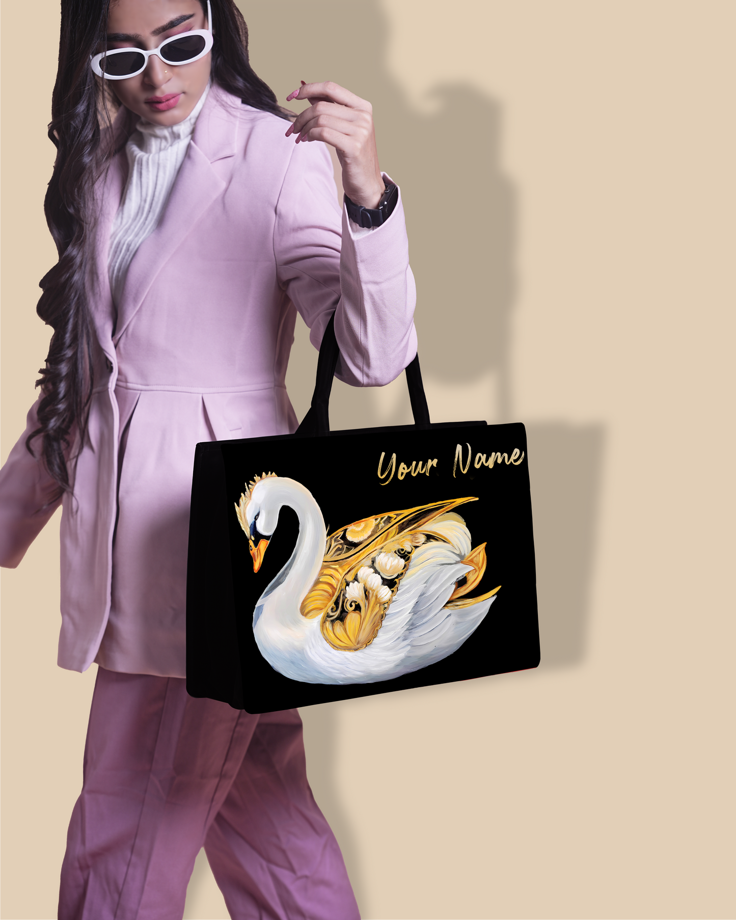 Personalized Tote Bag Designed With Swans Birds Pattern