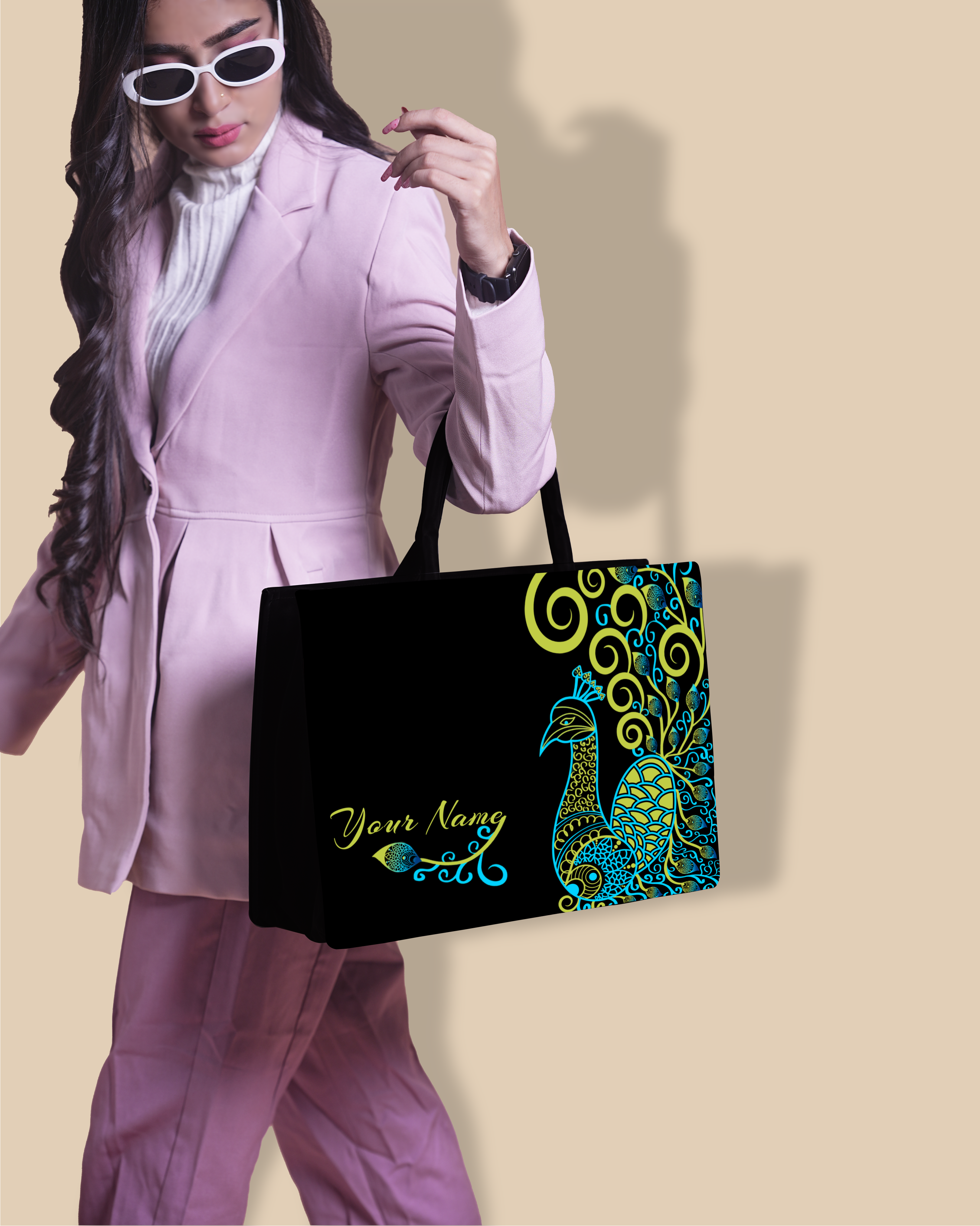 Customized Tote Bag Designed with Artistic mandala peacock