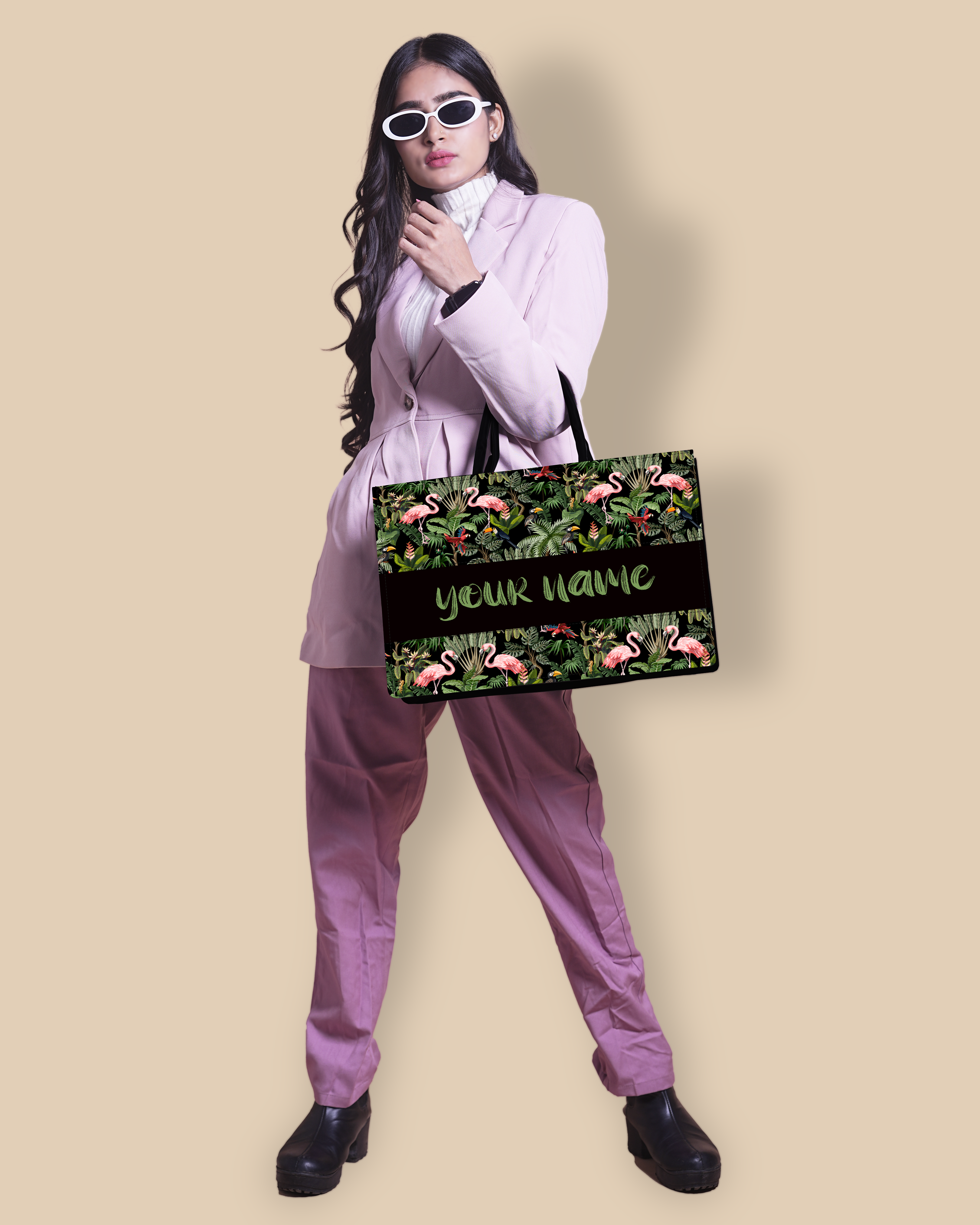 Customized Tote Bag Designed with Flamingo And Colourfull Parrot