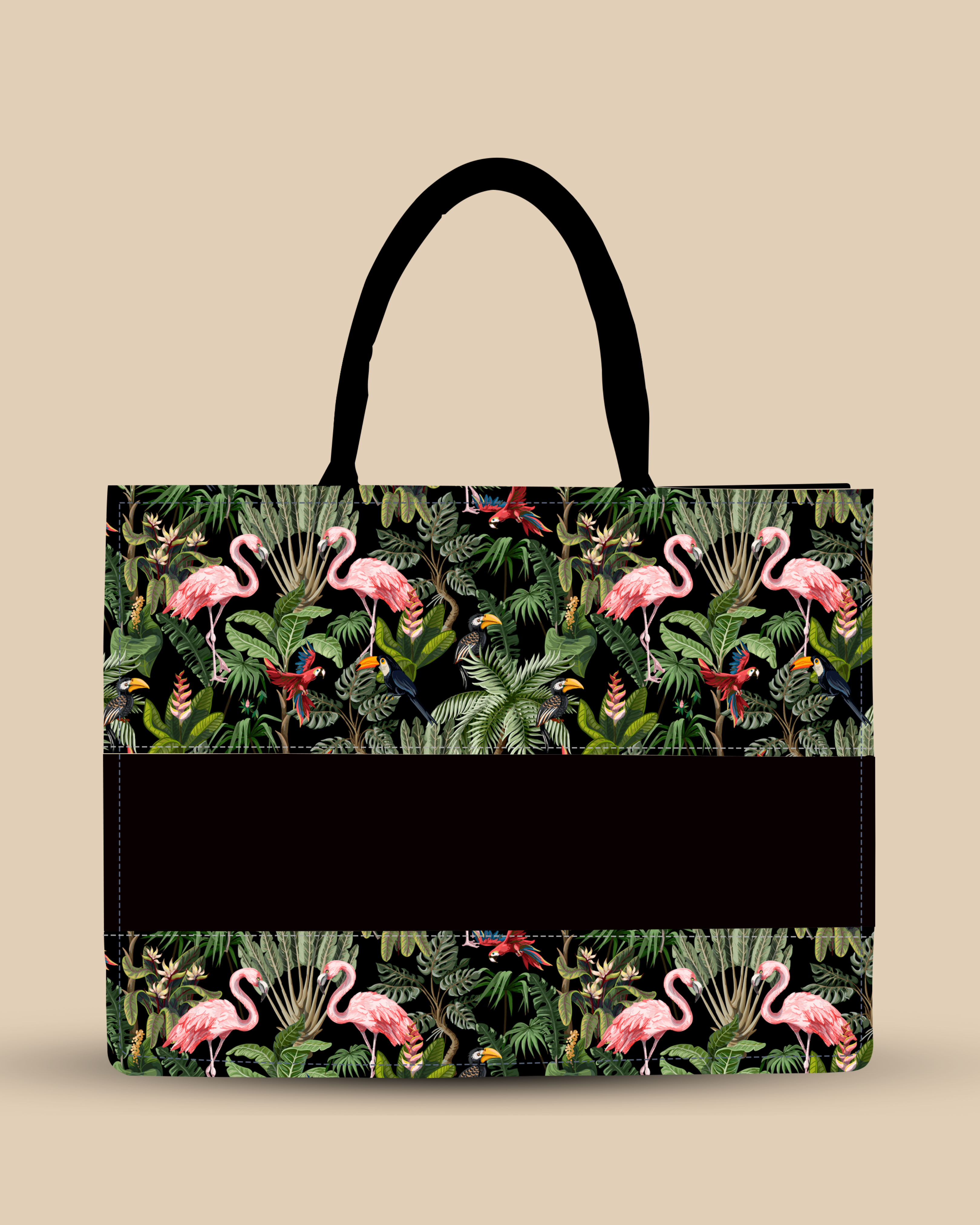 Customized Tote Bag Designed with Flamingo And Colourfull Parrot