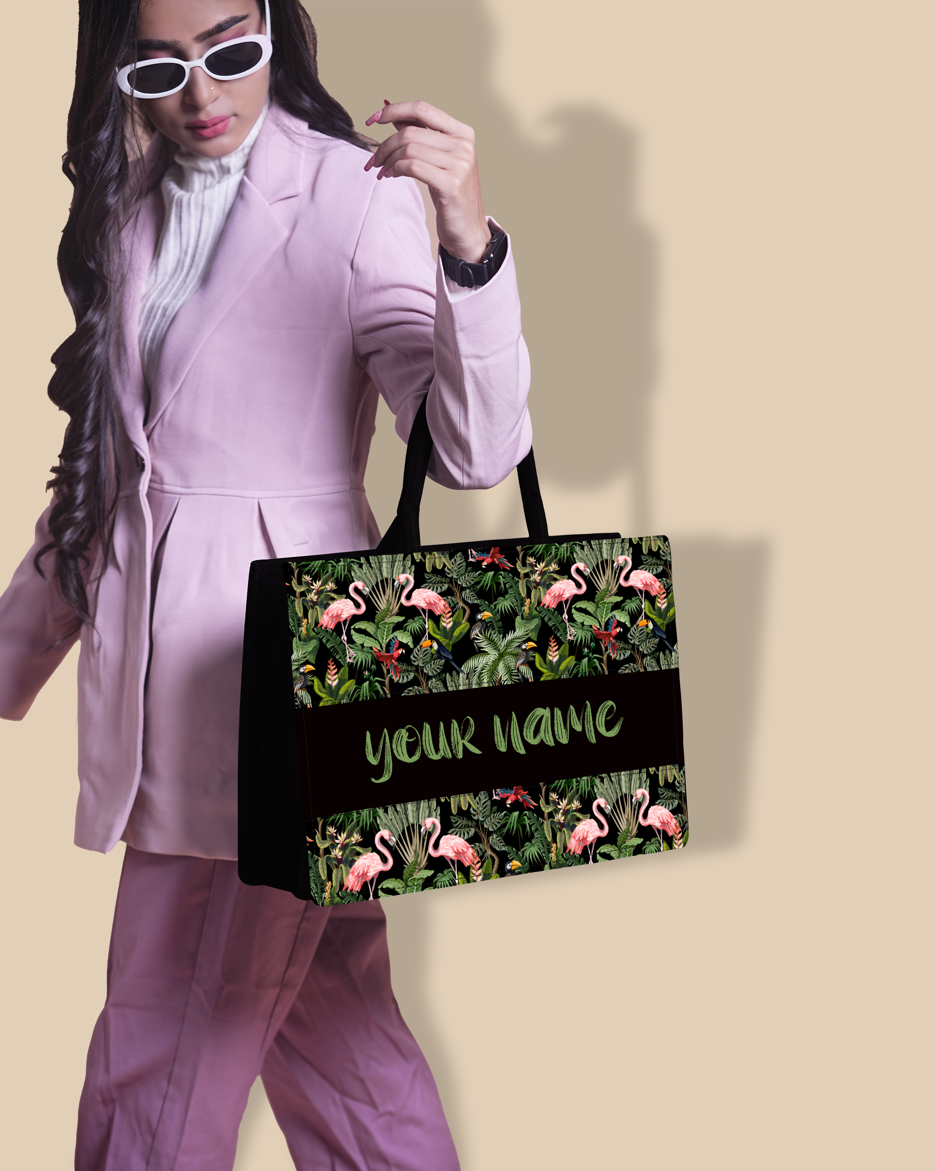 Customized Tote Bag Designed with Flamingo And Colourfull Parrot