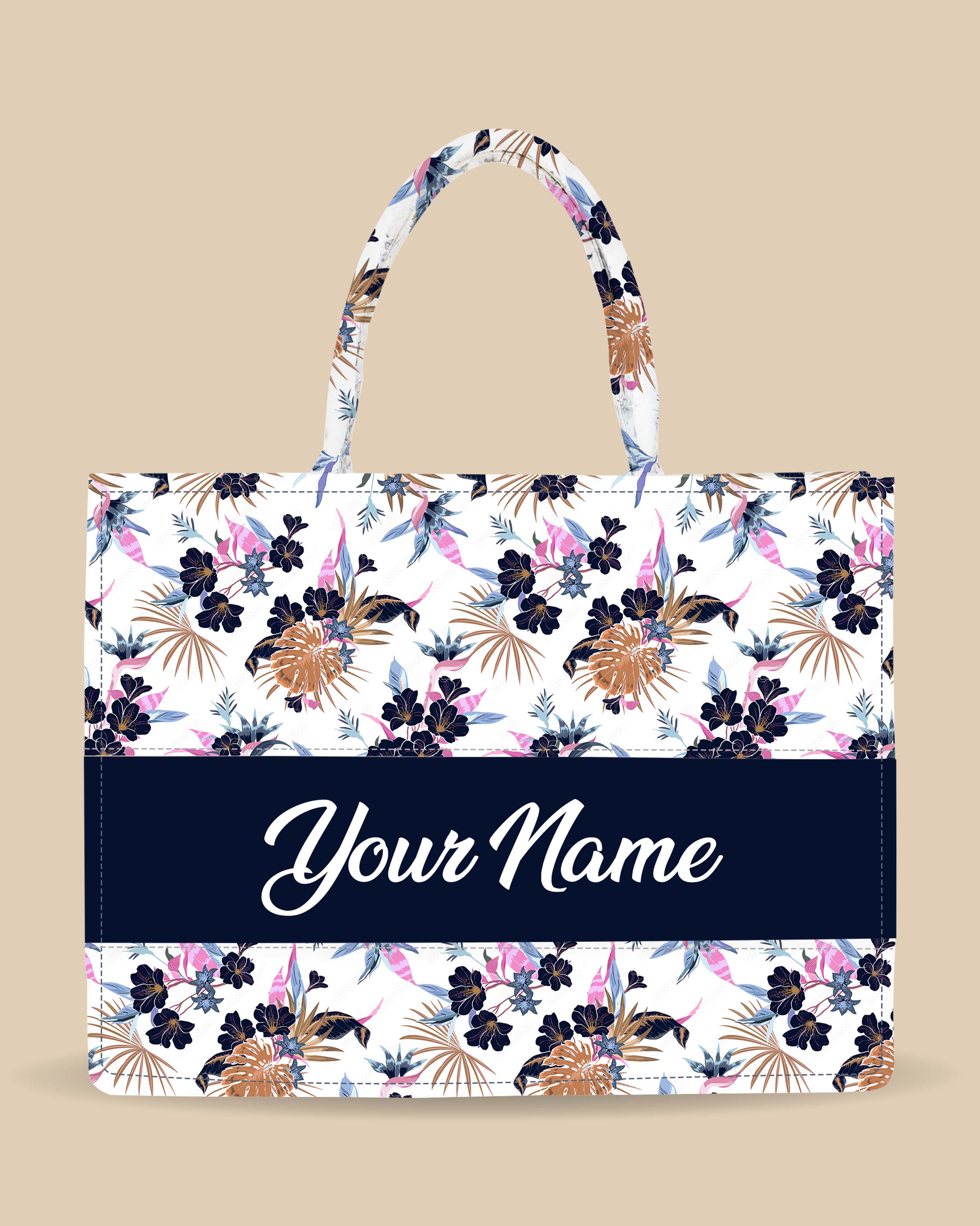 Customized Tote Bag Designed with Fresh Tropical Flowers And Exotic Forest Flowers