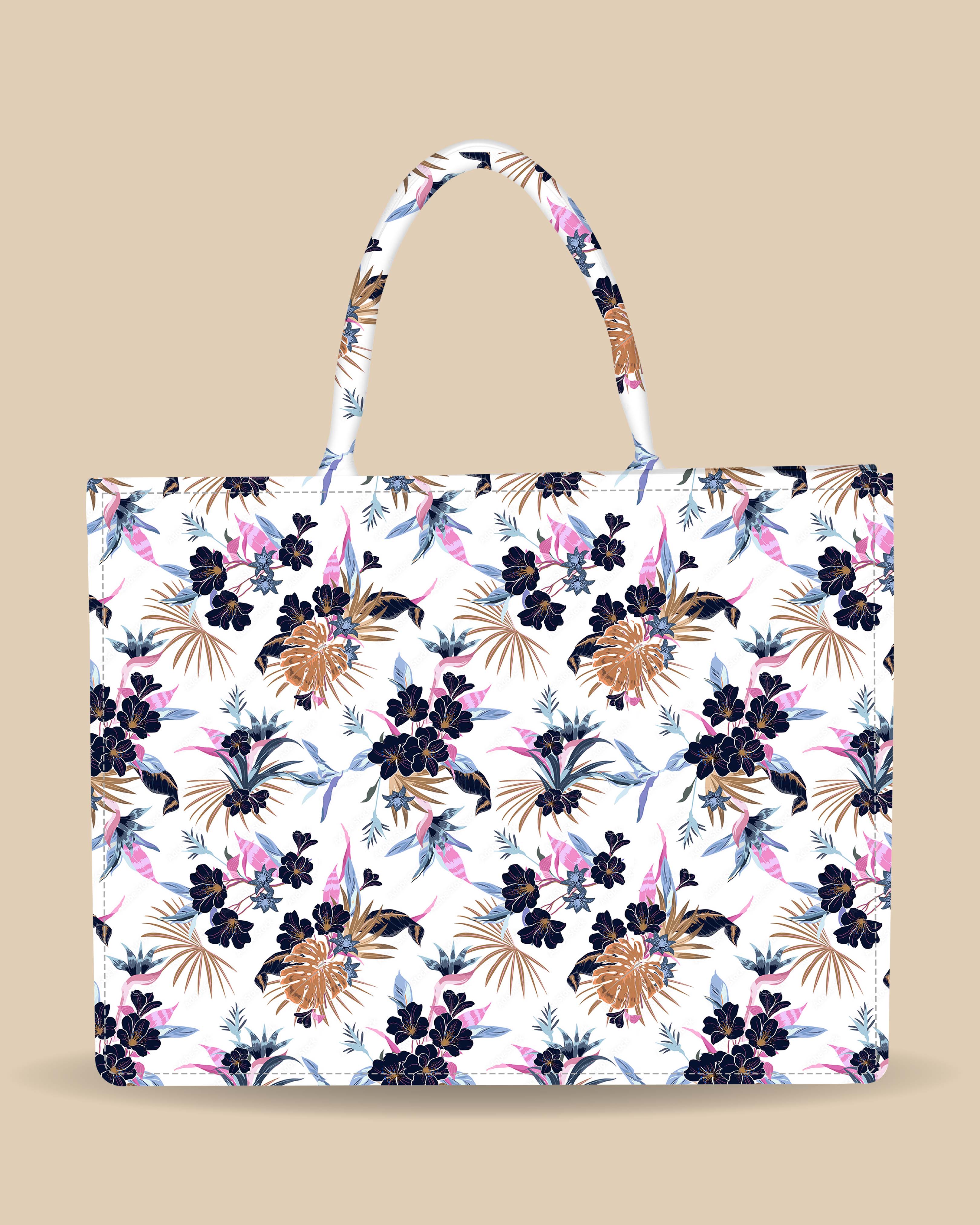 Customized Tote Bag Designed with Fresh Tropical Flowers And Exotic Forest Flowers