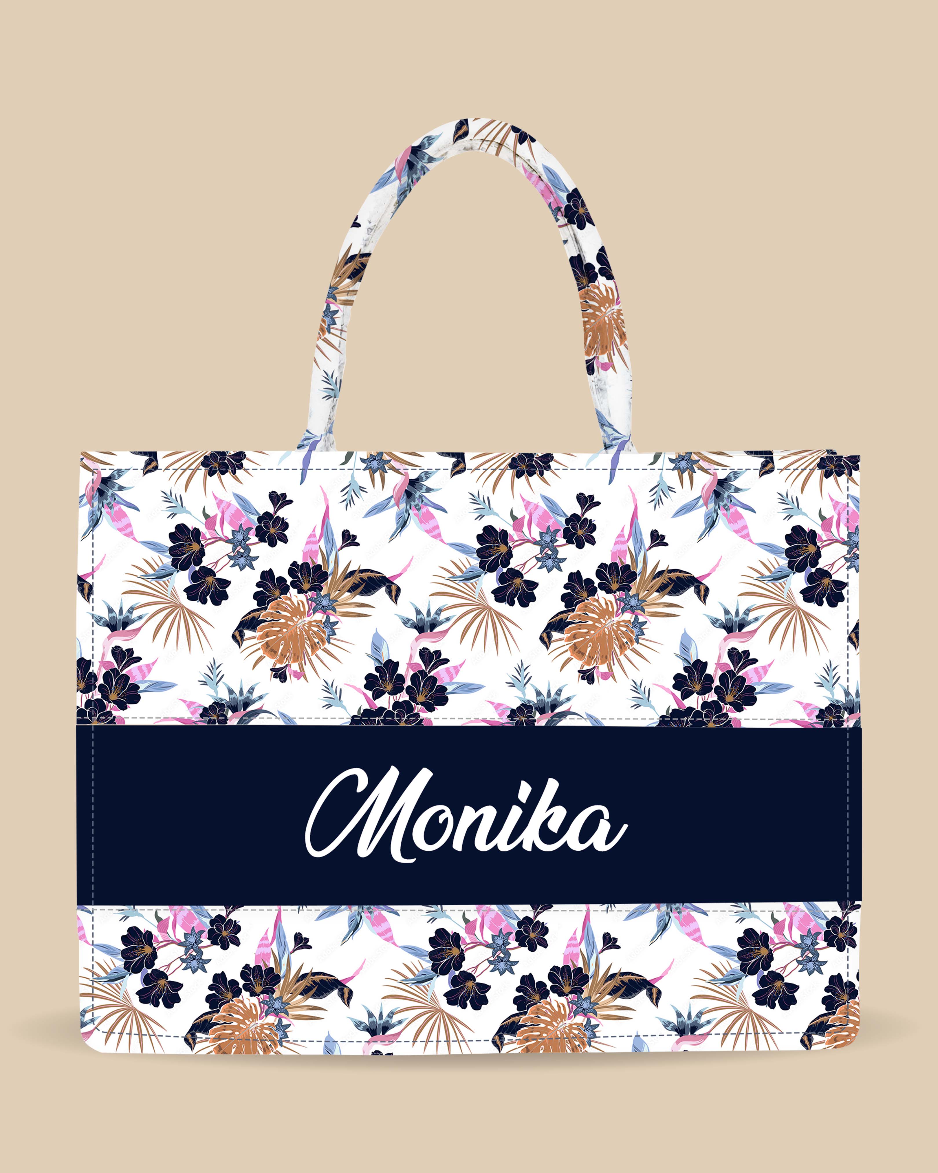 Customized Tote Bag Designed with Fresh Tropical Flowers And Exotic Forest Flowers