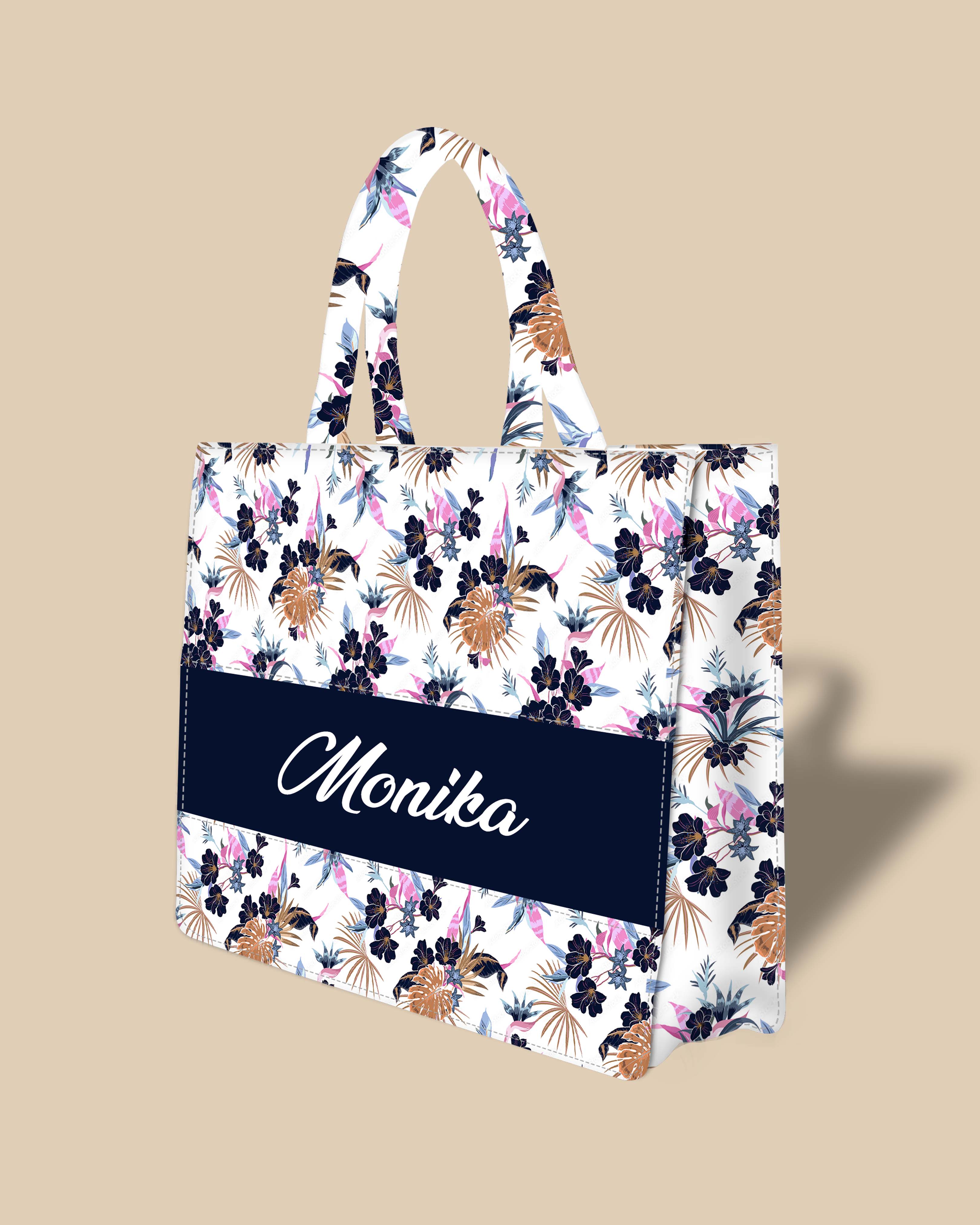 Customized Tote Bag Designed with Fresh Tropical Flowers And Exotic Forest Flowers