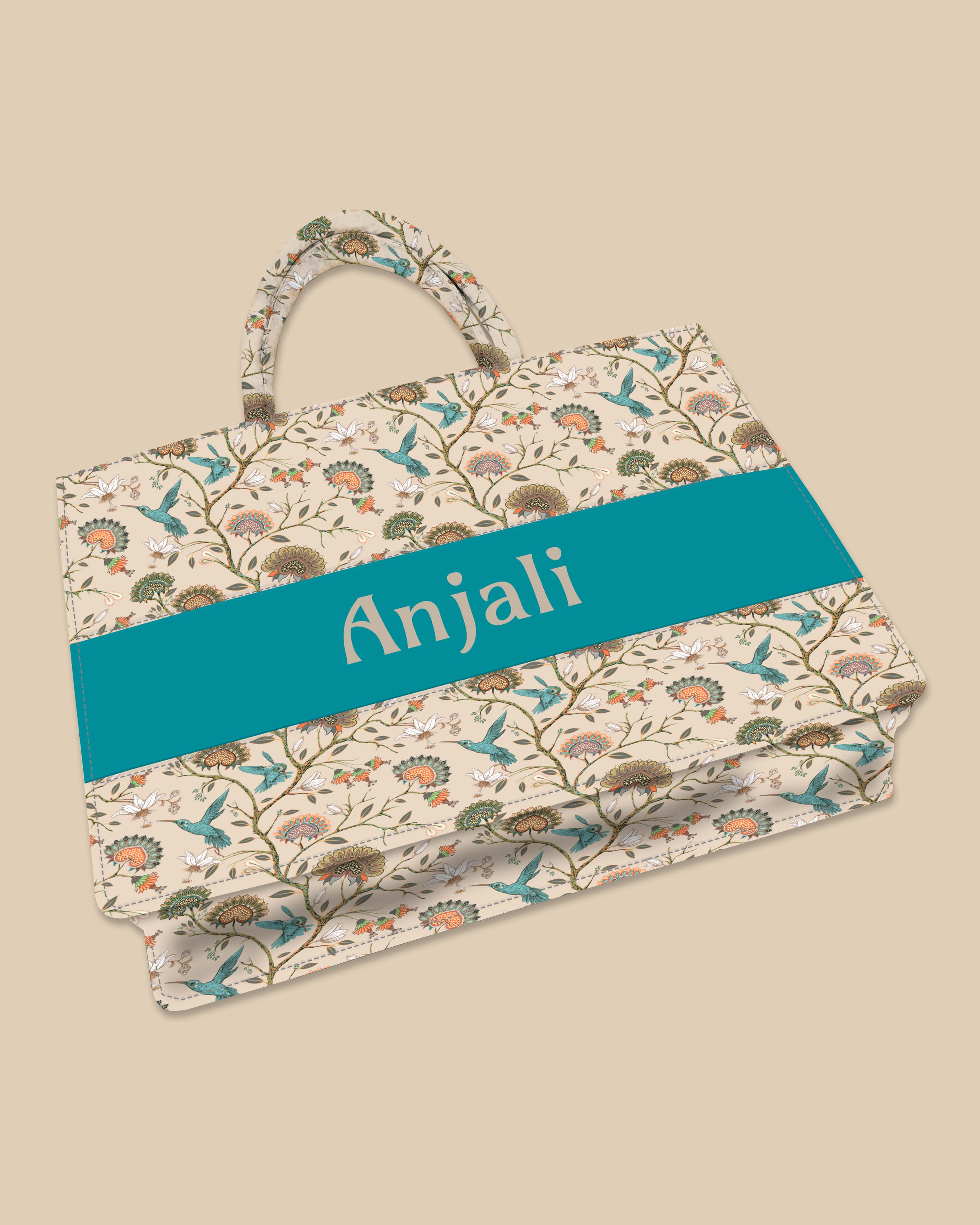 Customized Tote Bag Designed with Humming Birds And Vintage Flower Plant