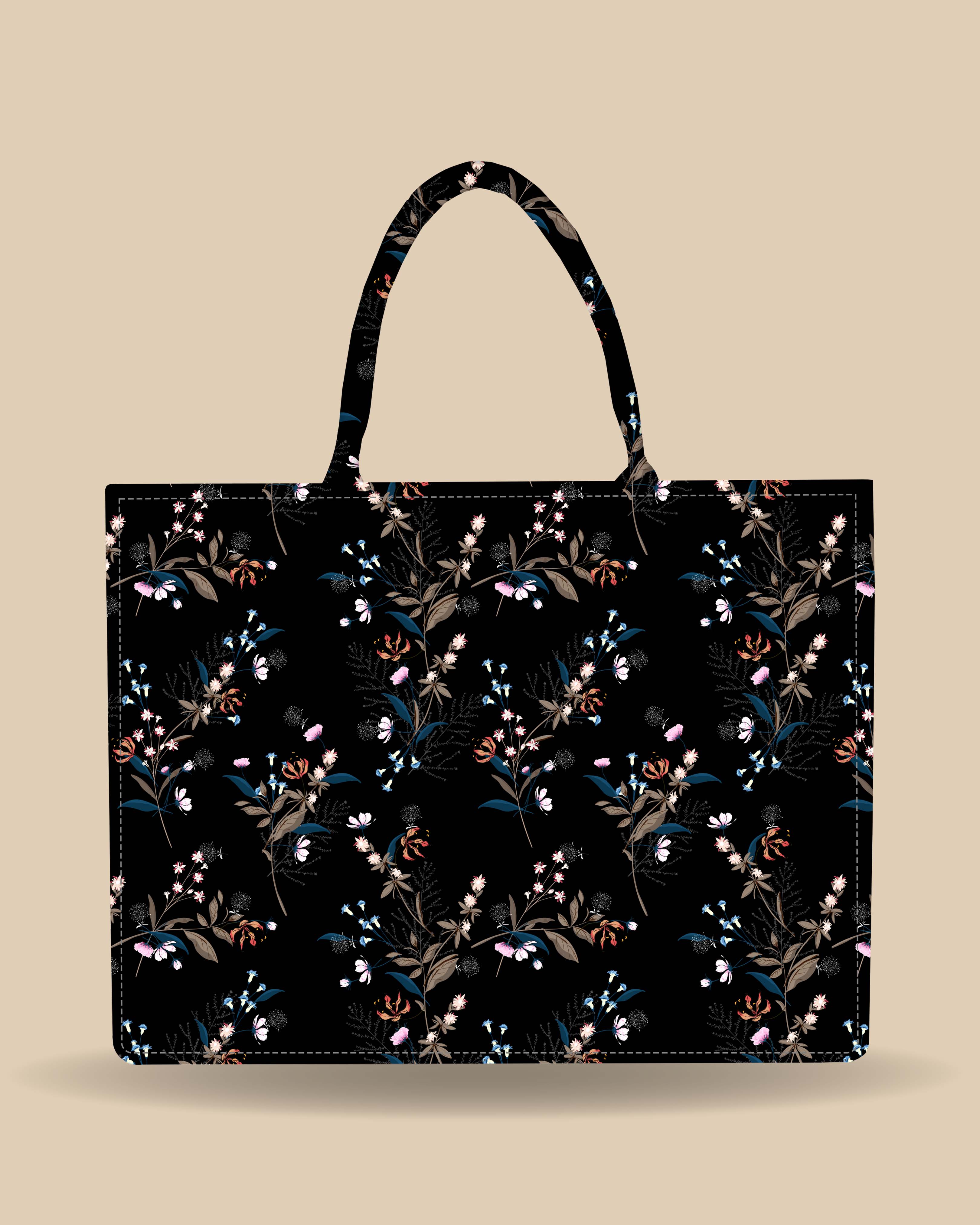 Customized Tote Bag Designed with Tropical Motifs Scattered Flowers