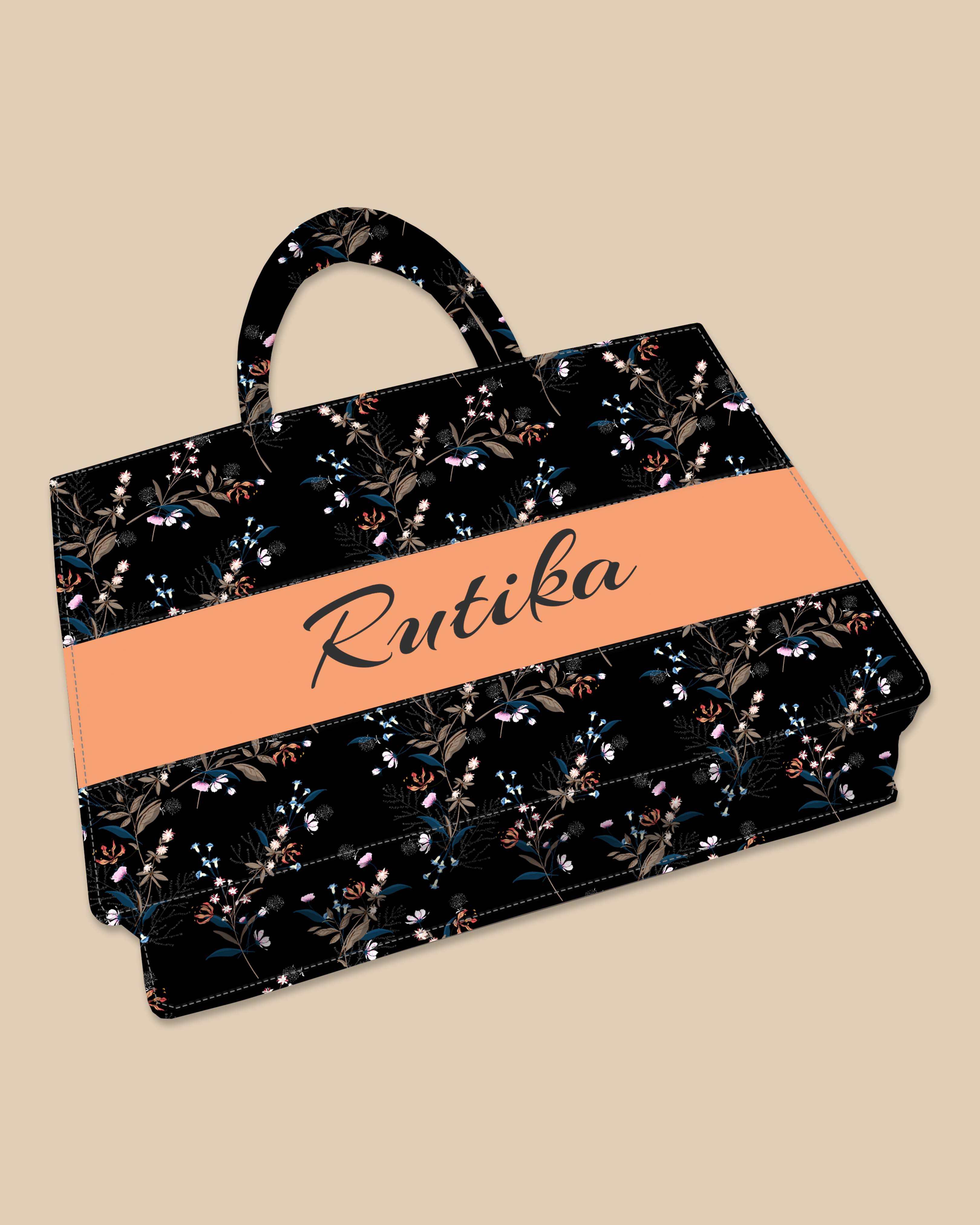 Customized Tote Bag Designed with Tropical Motifs Scattered Flowers