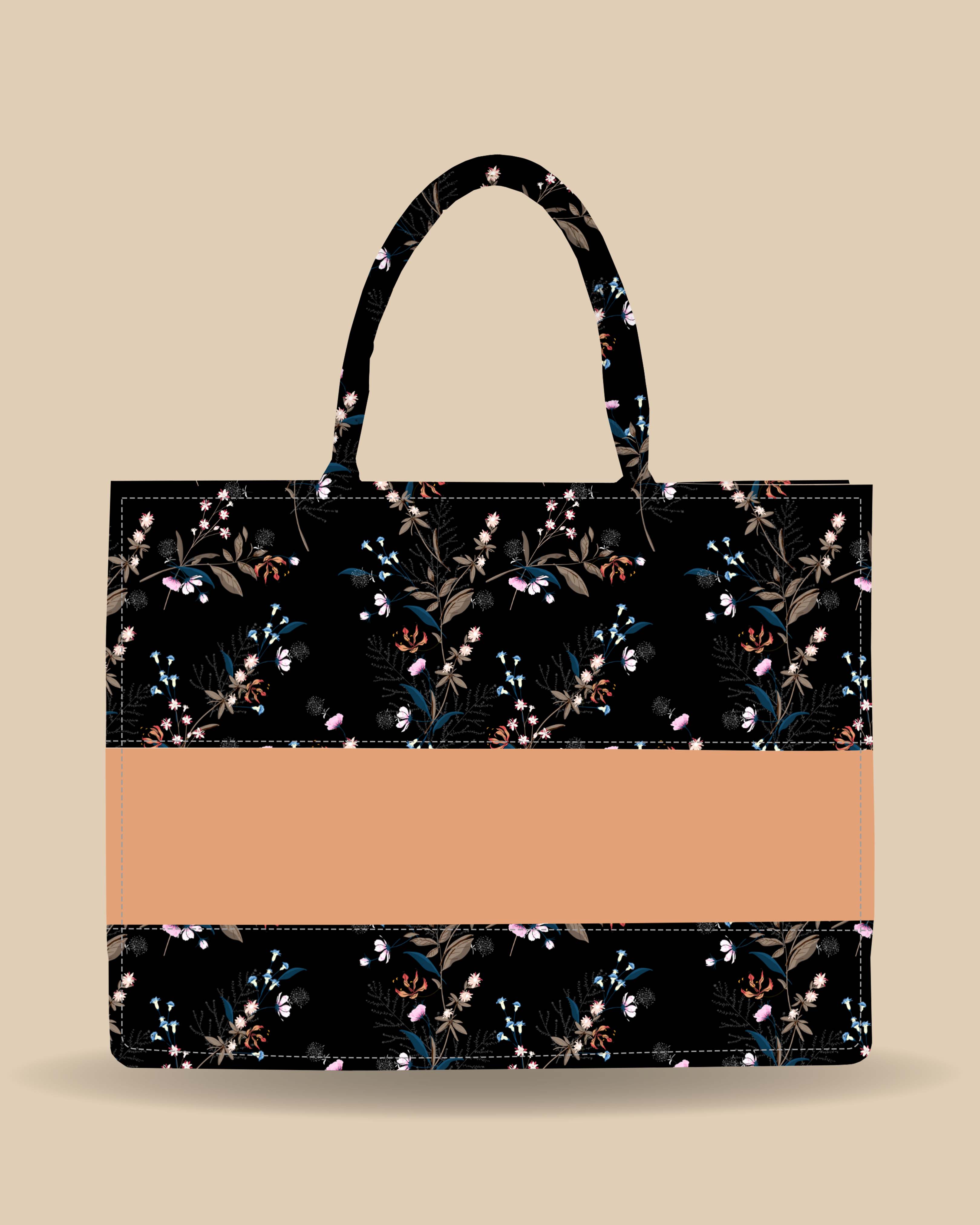 Customized Tote Bag Designed with Tropical Motifs Scattered Flowers