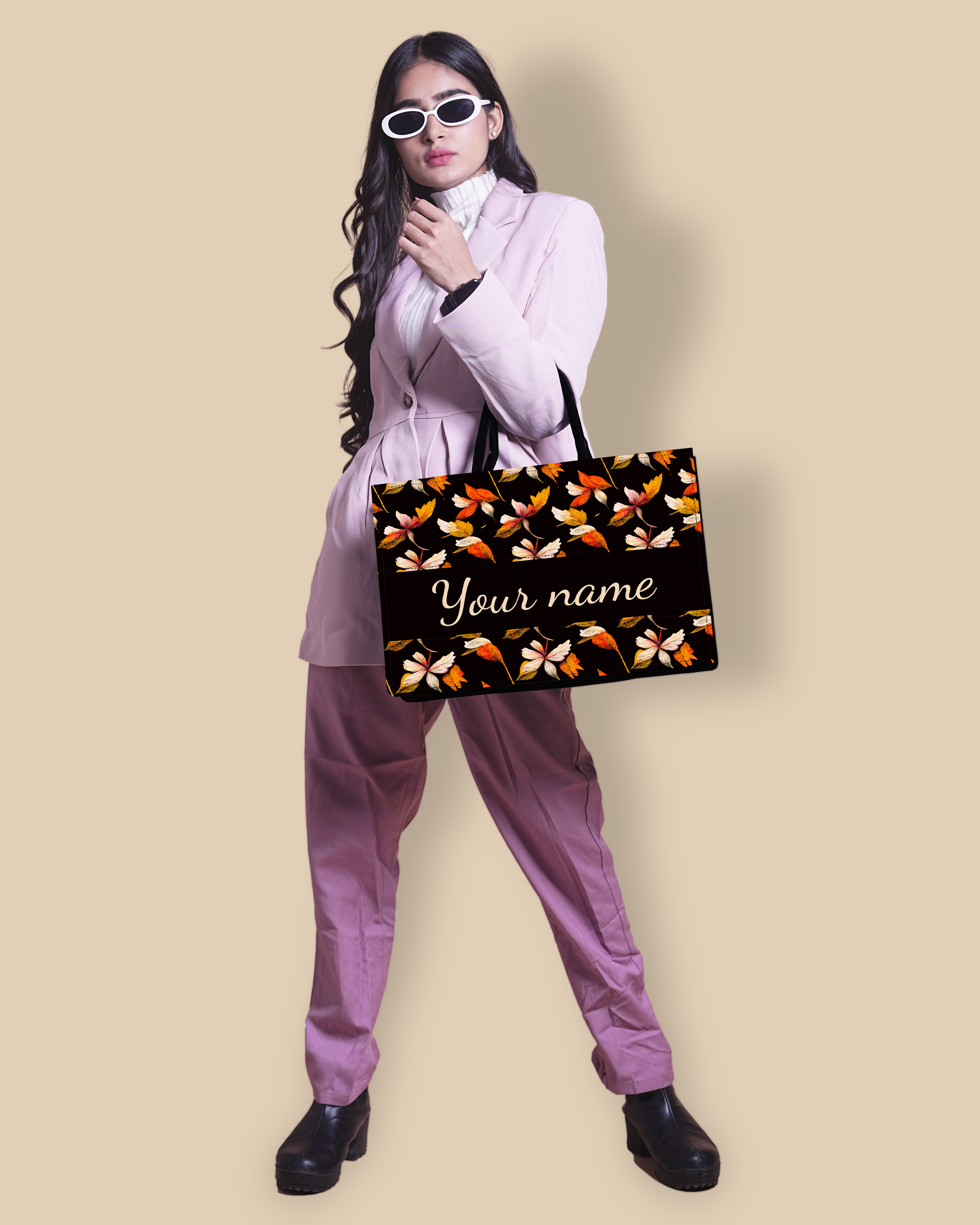 Customized Tote Bag Designed with Watercolor Autumn Leaves Pattern