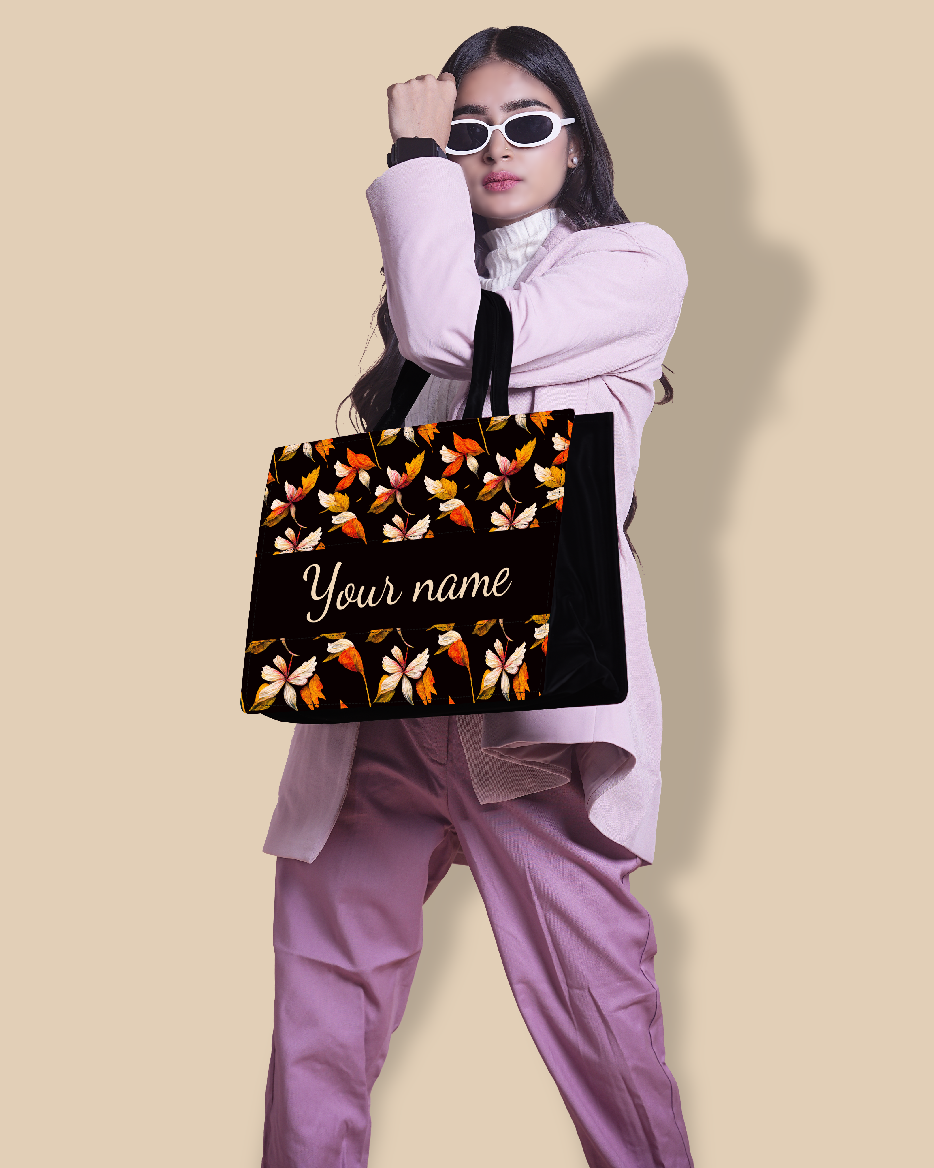 Customized Tote Bag Designed with Watercolor Autumn Leaves Pattern