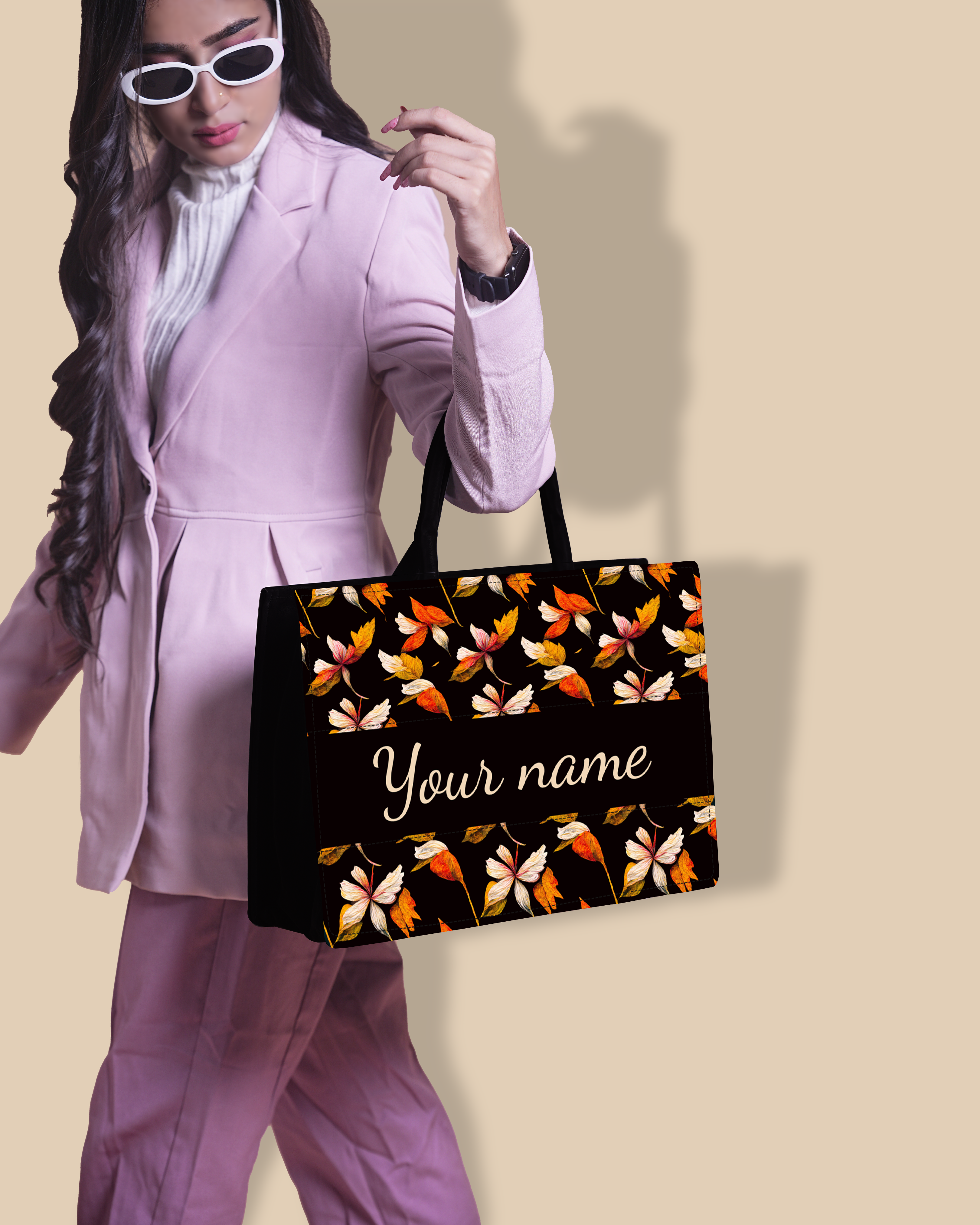 Customized Tote Bag Designed with Watercolor Autumn Leaves Pattern