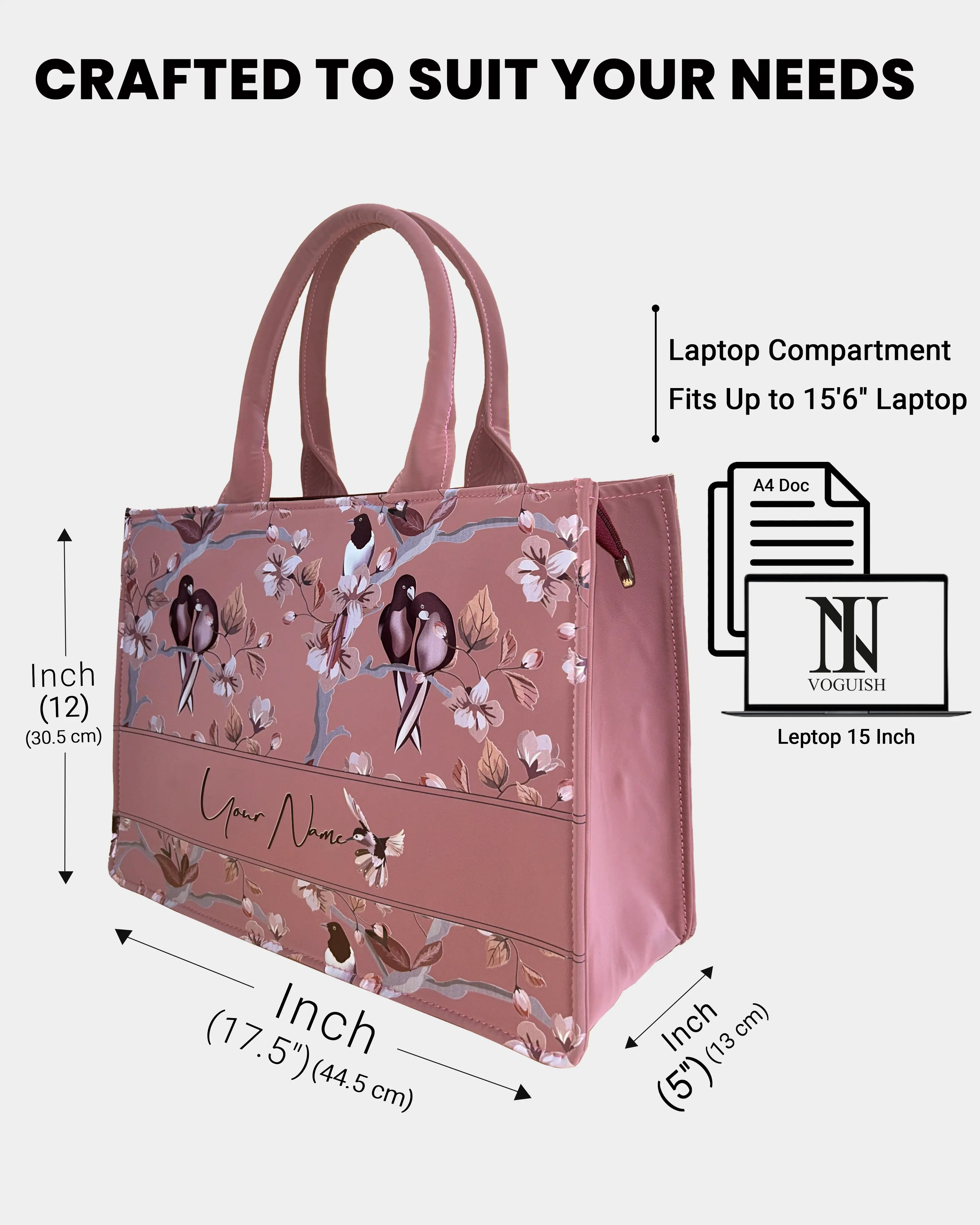 Dusky Rose Designer Embossed Customized Tote Bag
