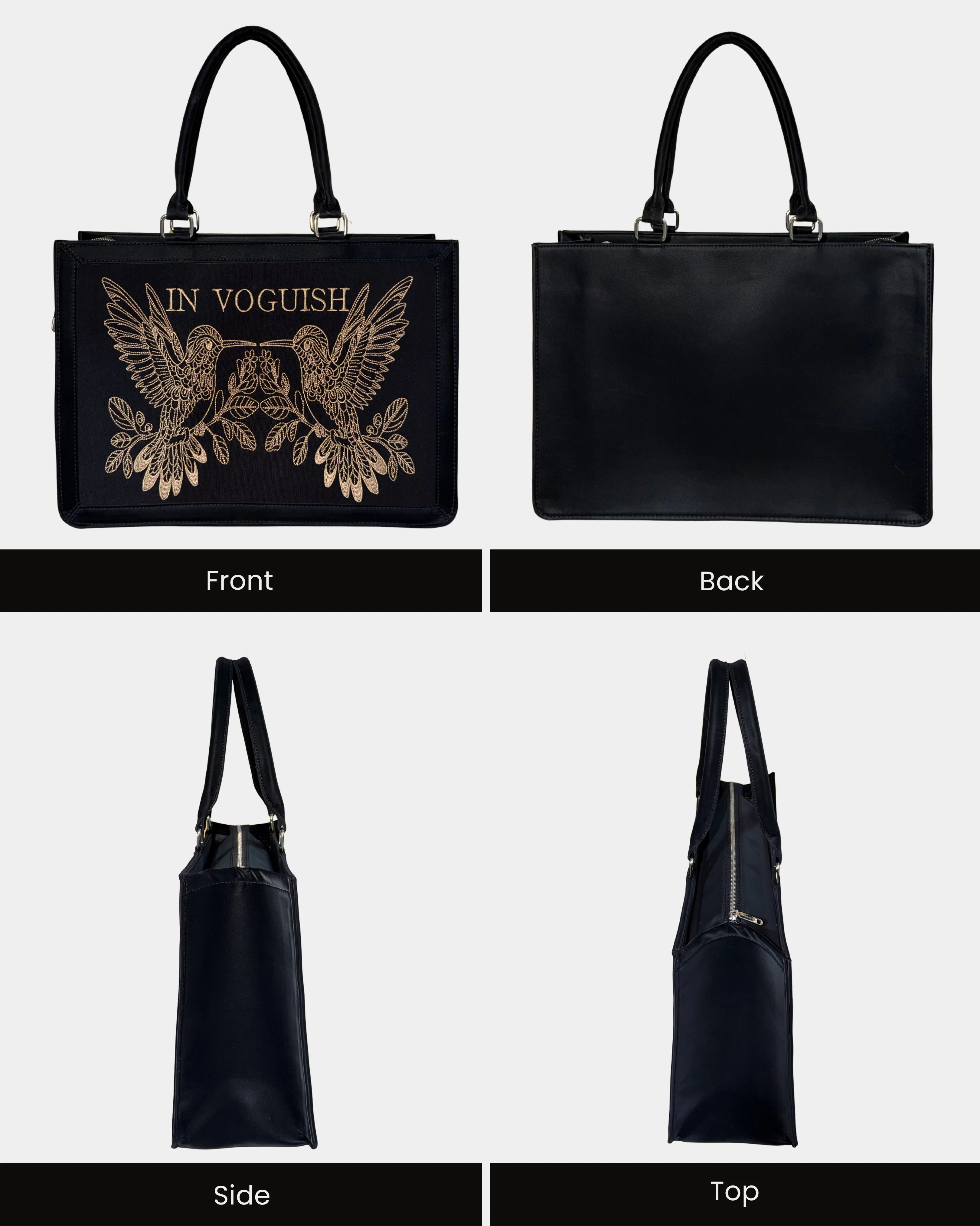 Midnight Hummingbird Personalized Embroidered Tote Bag β Suede Feel Finish with Premium Golden Thread Work