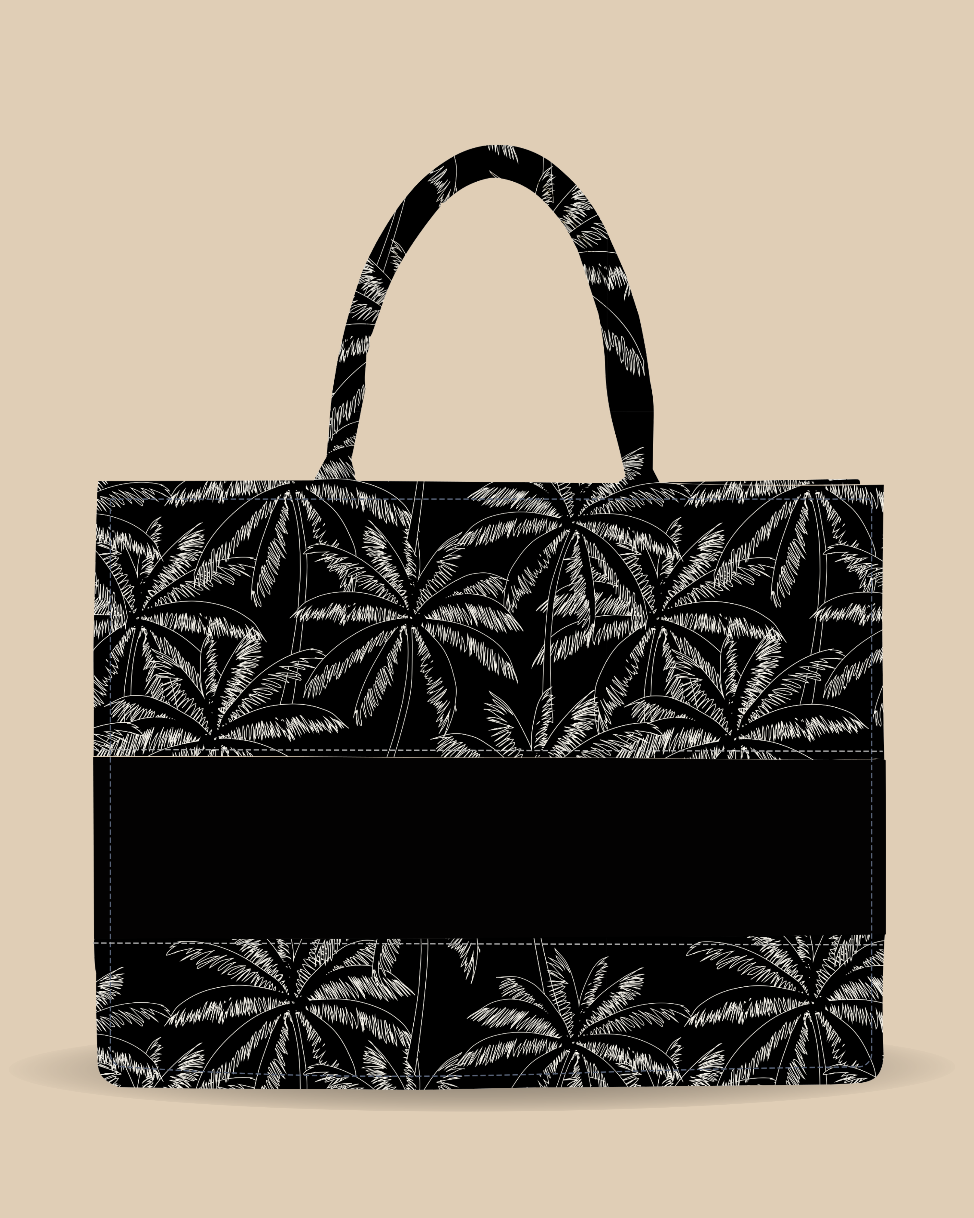 Customized Tote Bag Designed With Hand Drawn White Outline Palm Trees Pattern