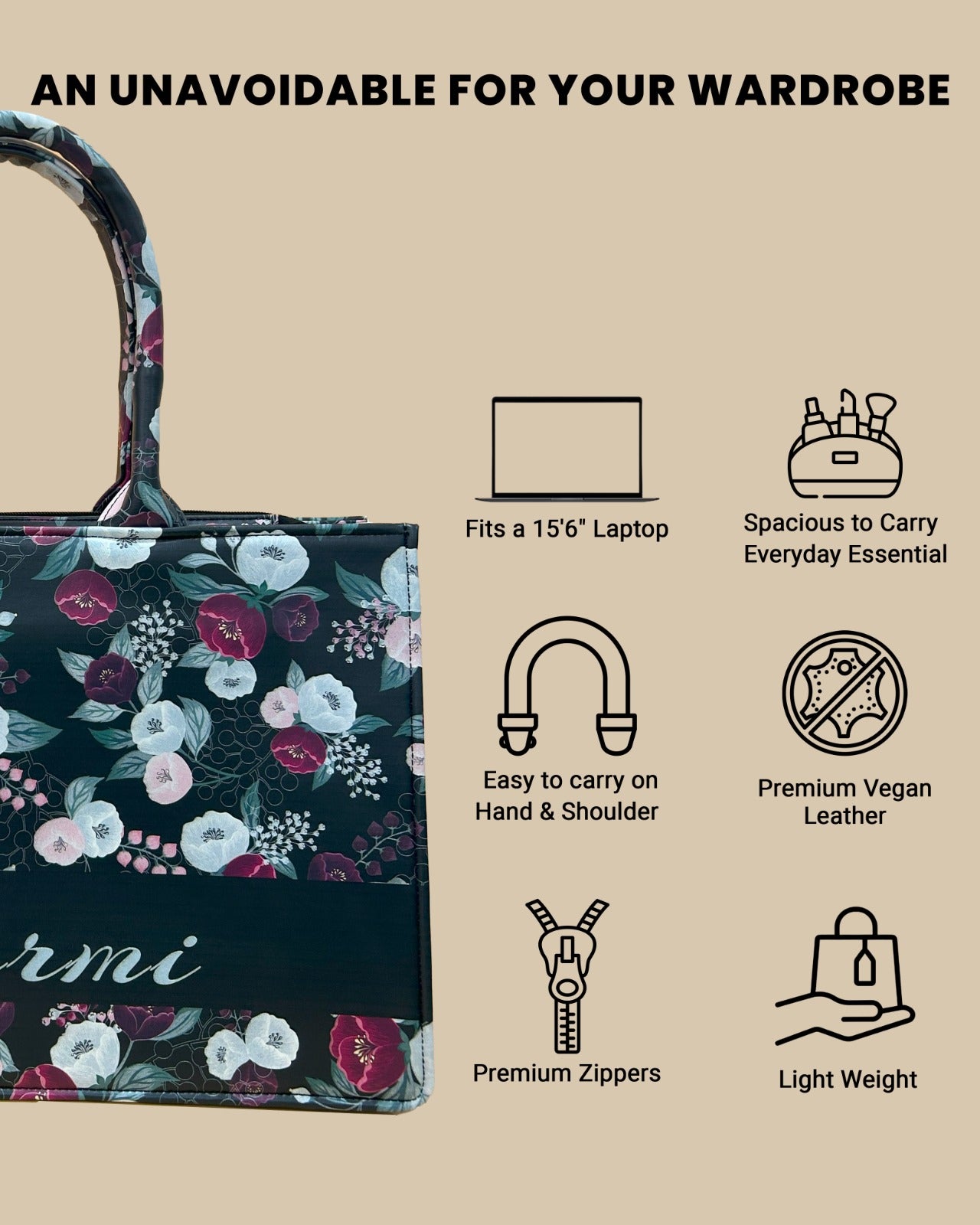 Customized Tote Bag Designed With Decorative Wild Peone Flowers