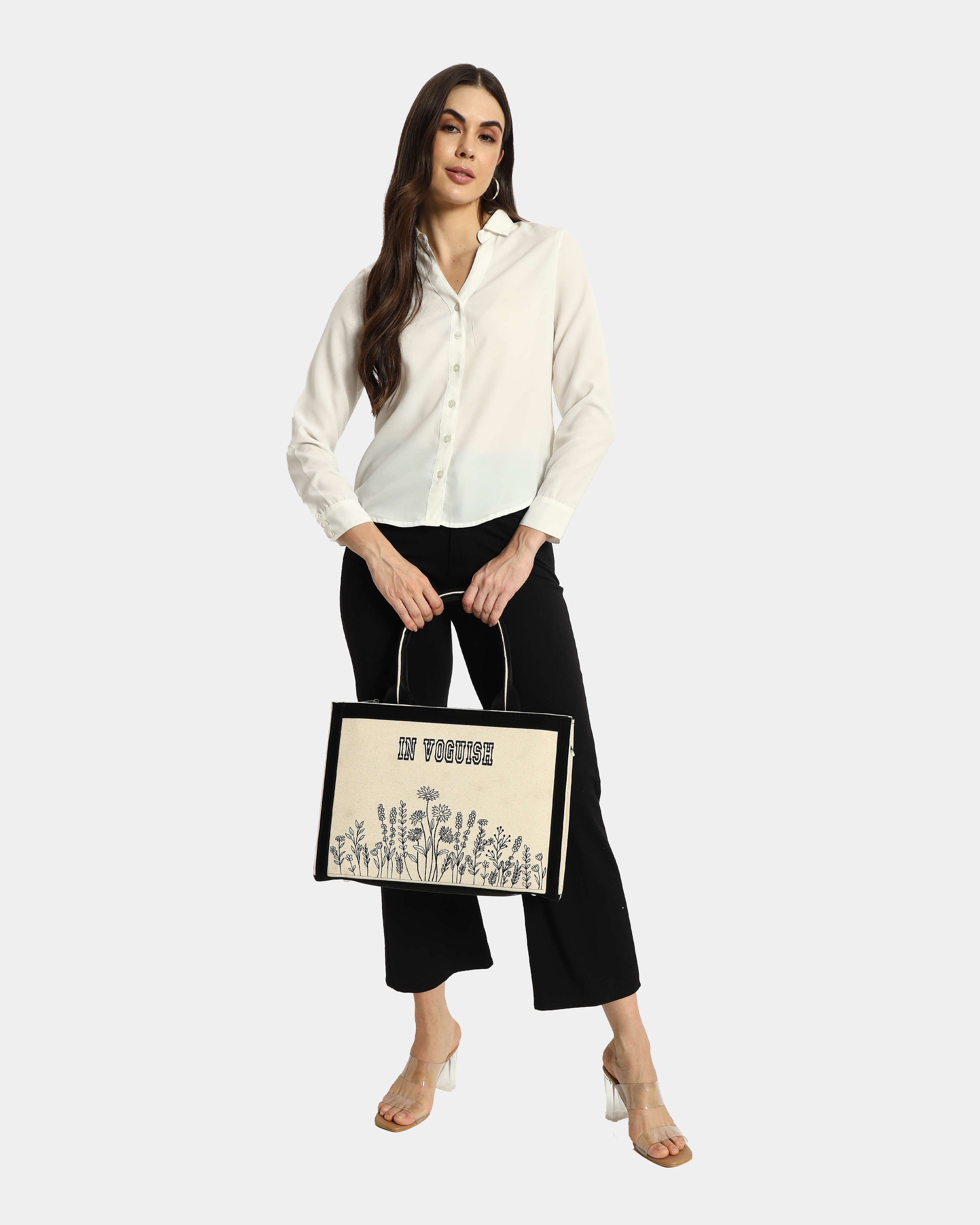 Customized Canvas Denim Embroidered Floral art Designer Tote Bag