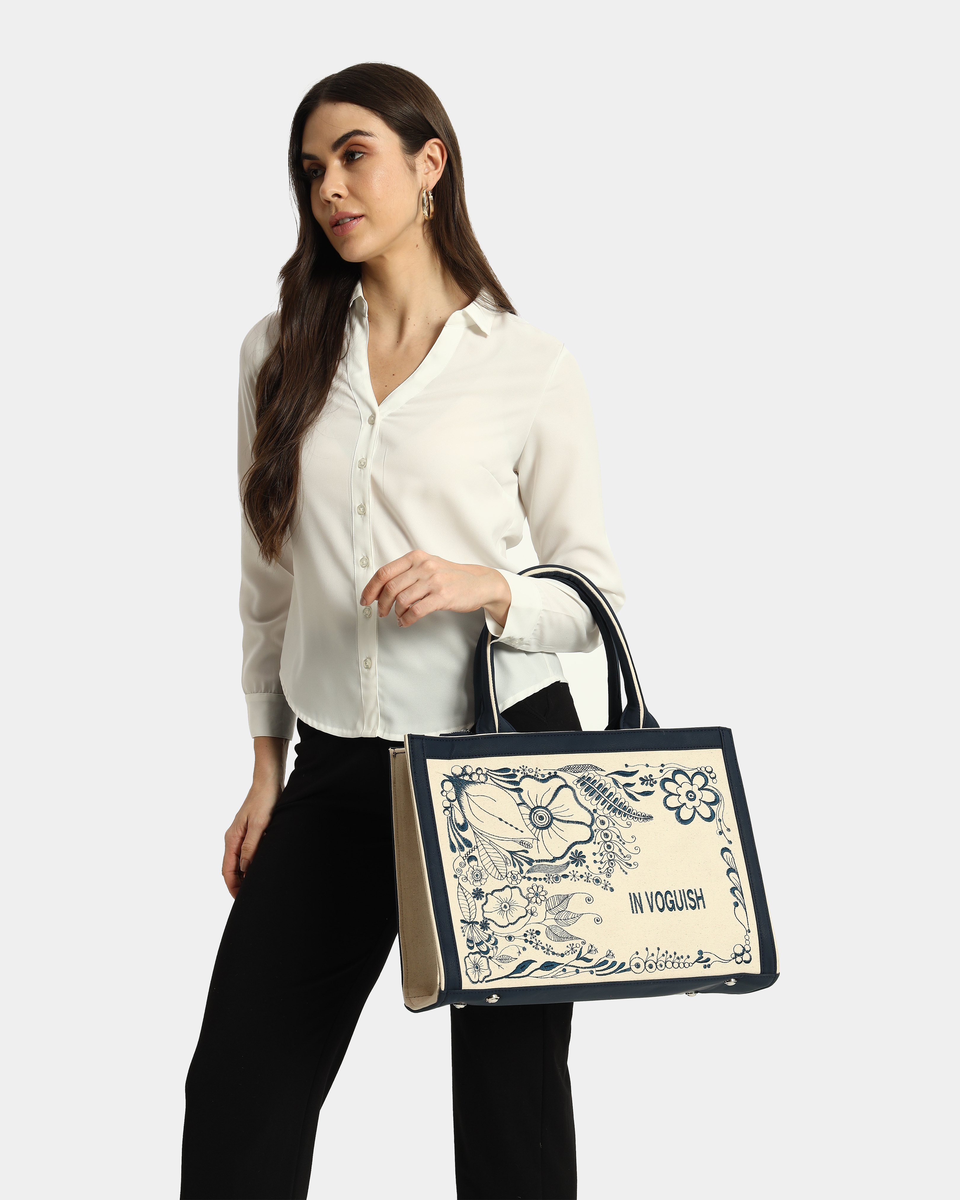 Customized Canvas Denim Embroidered doodle and Zentangle art Designer Tote Bag