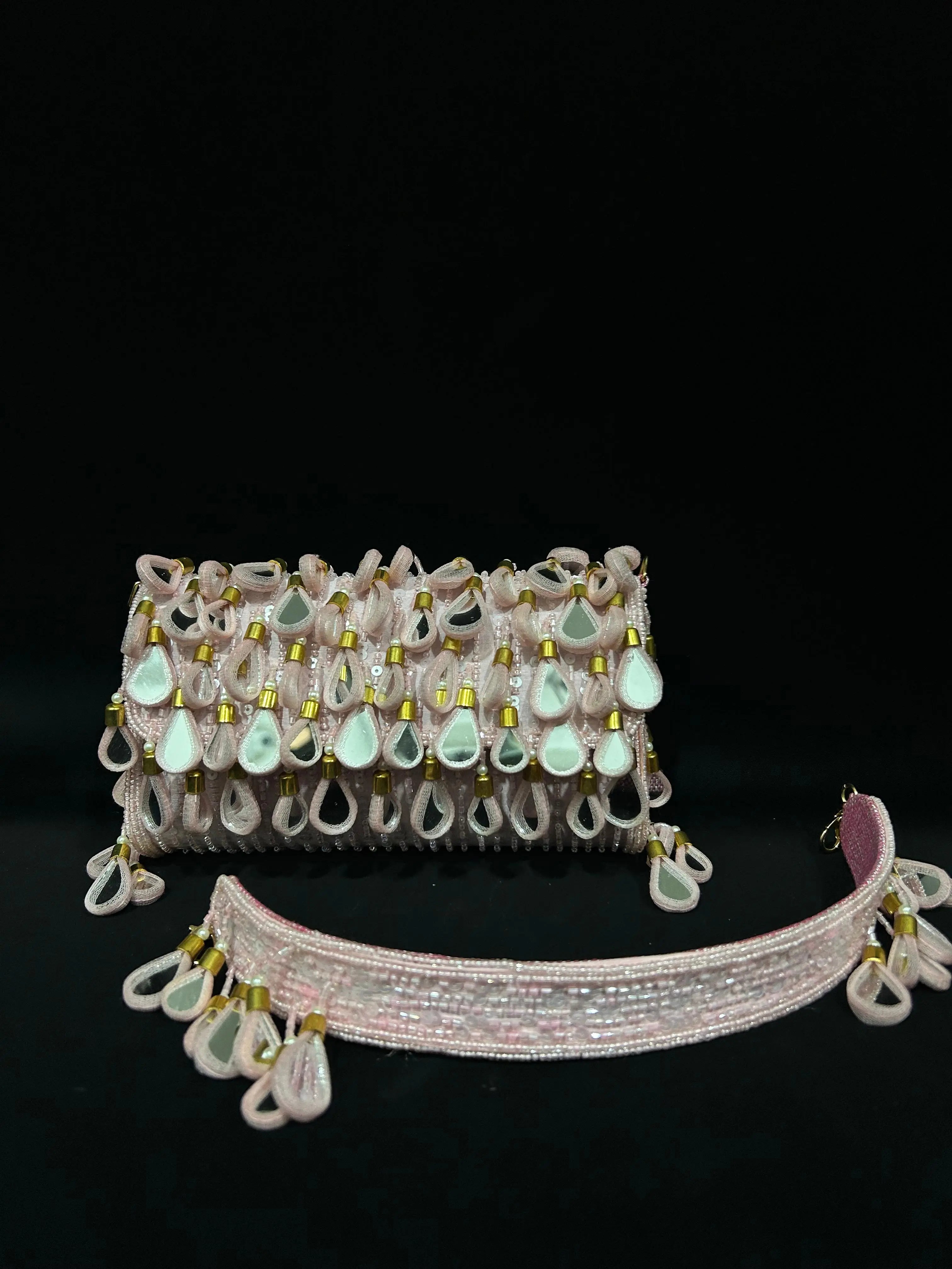Pearl Drop Pink Sequin Handcrafted Clutch