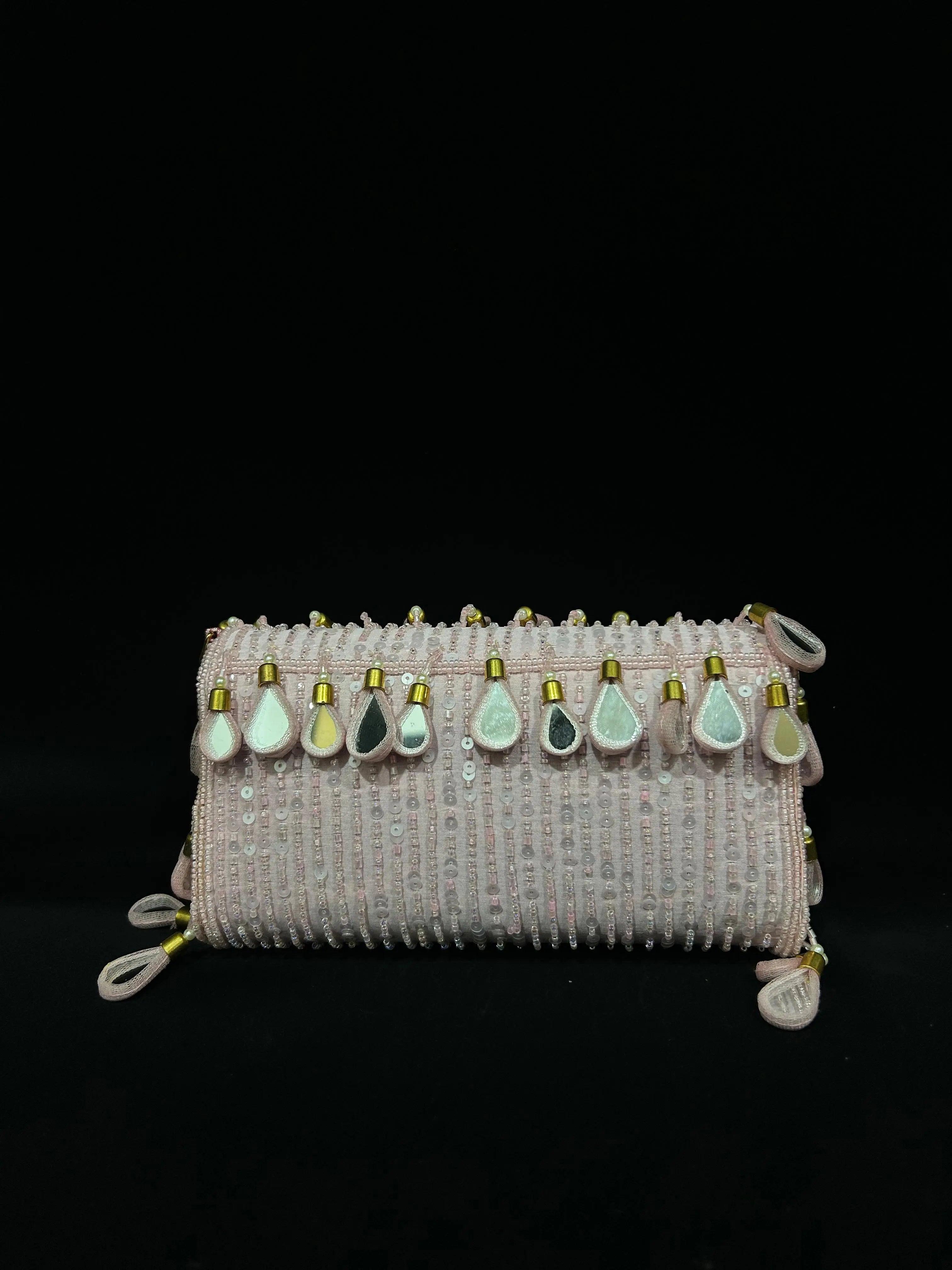 Pearl Drop Pink Sequin Handcrafted Clutch