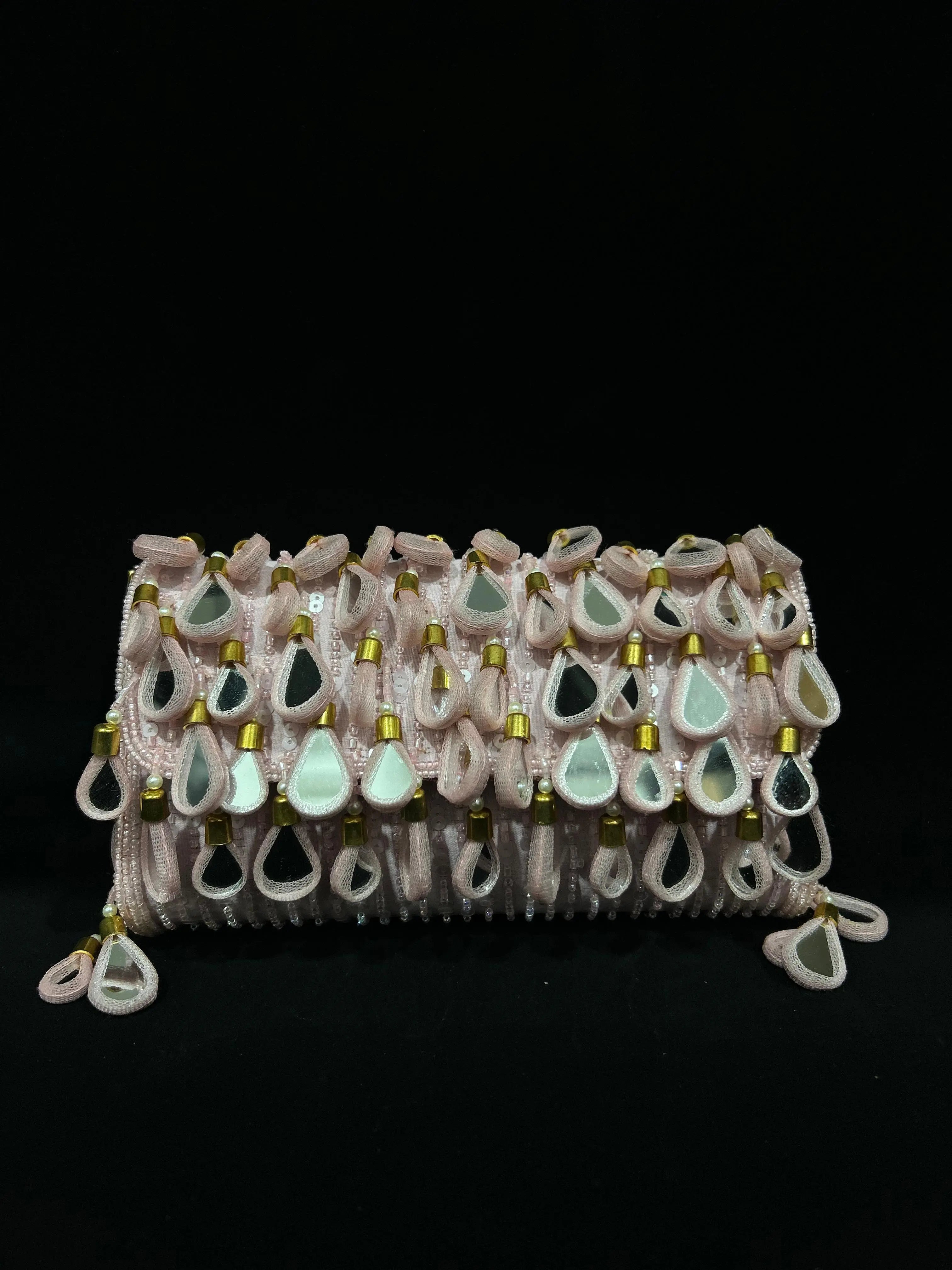 Pearl Drop Pink Sequin Handcrafted Clutch