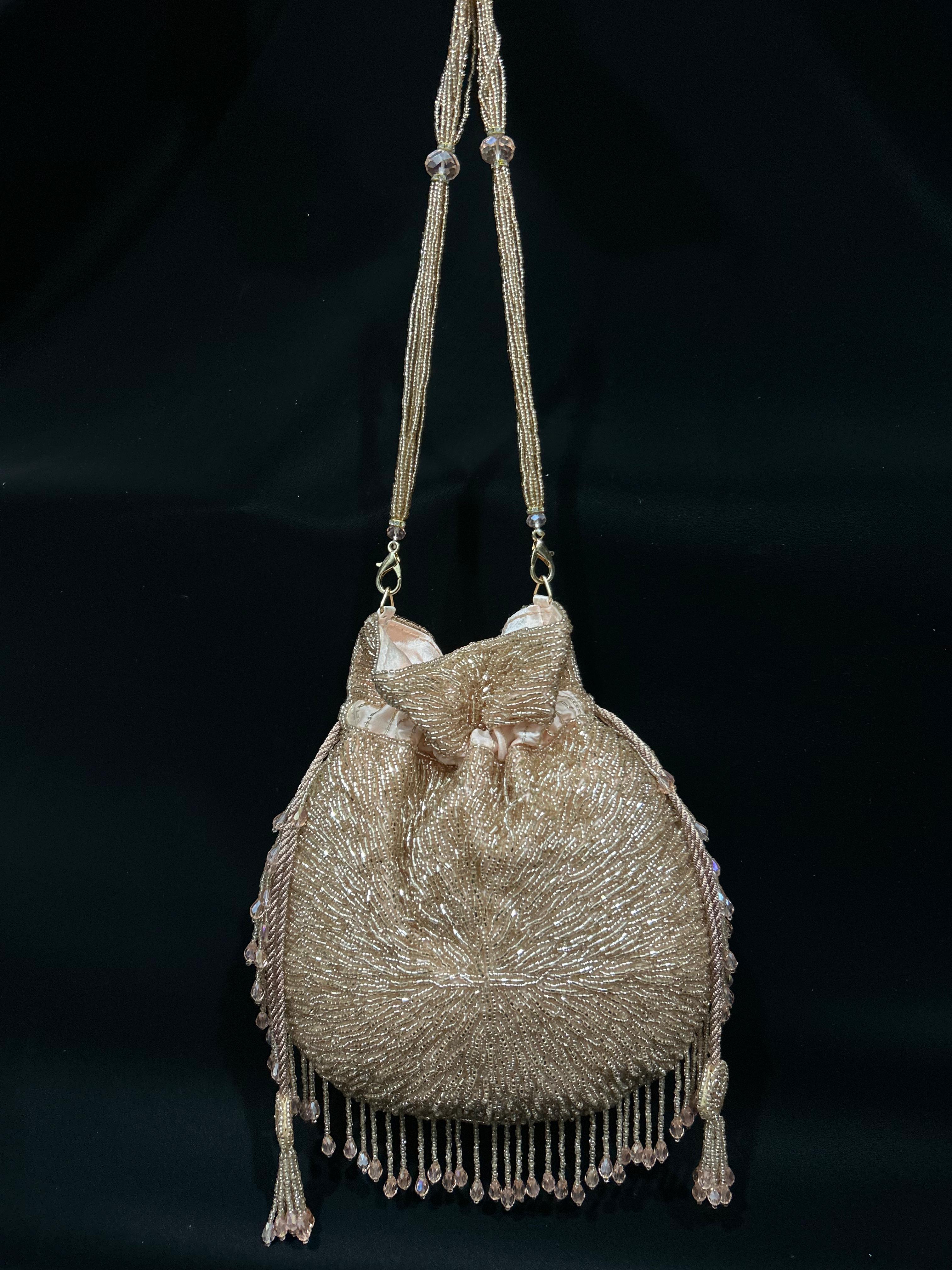 Rose Golden Glimmer Beaded Potli