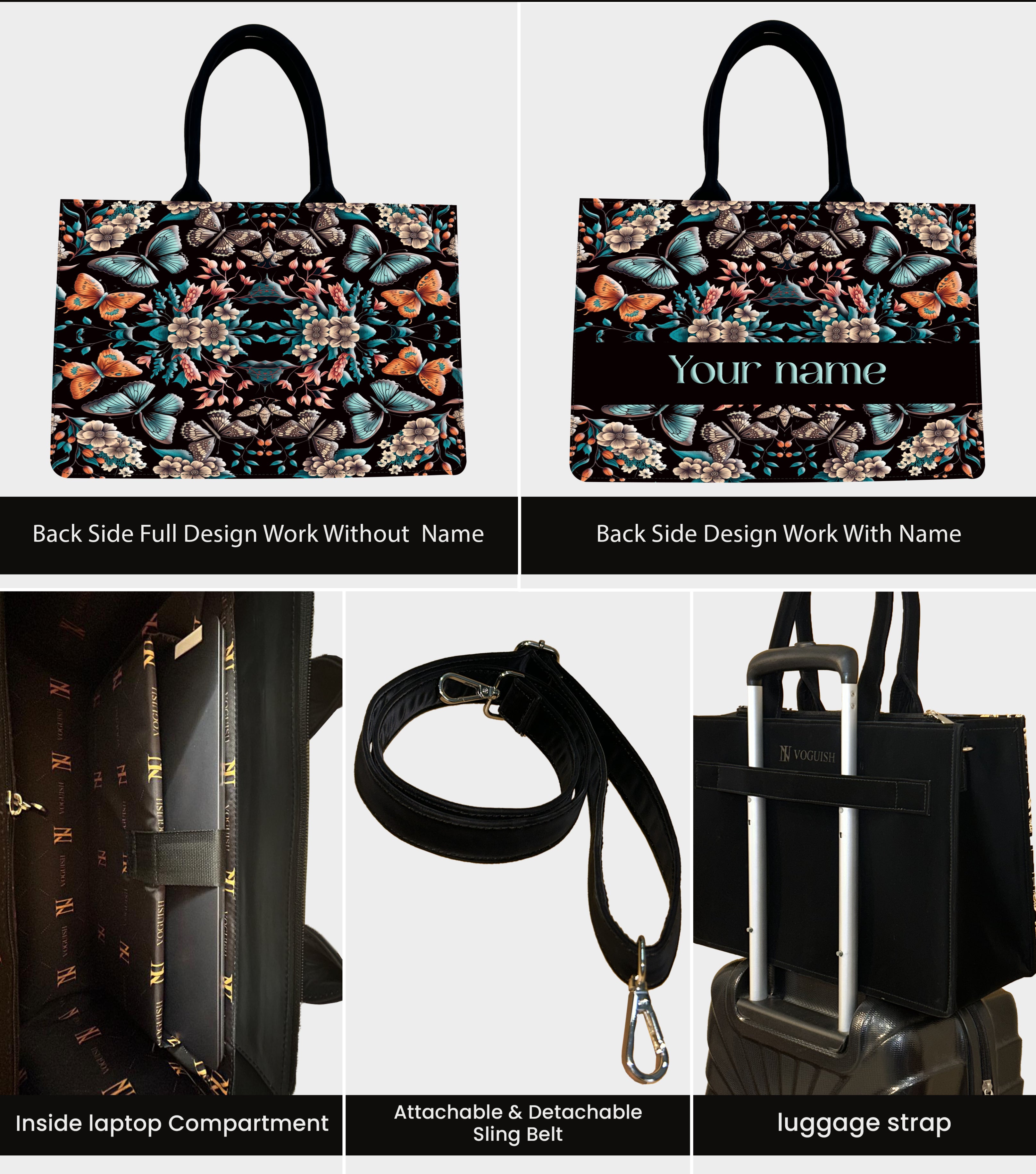 Customized Tote Bag Designed with Beautiful Boho Butterflies With Flowers