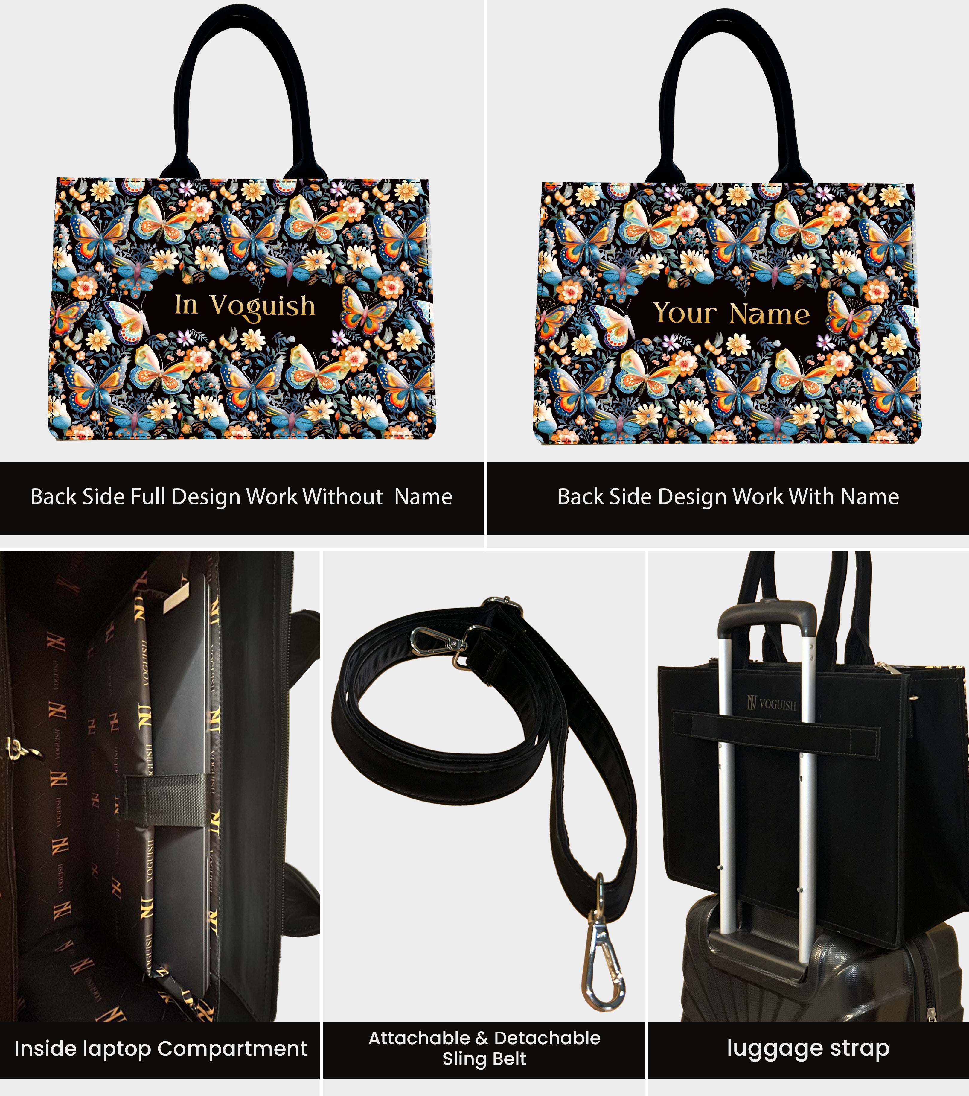 Customized Tote Bag Designed With Blossom Colourfull Butterflies